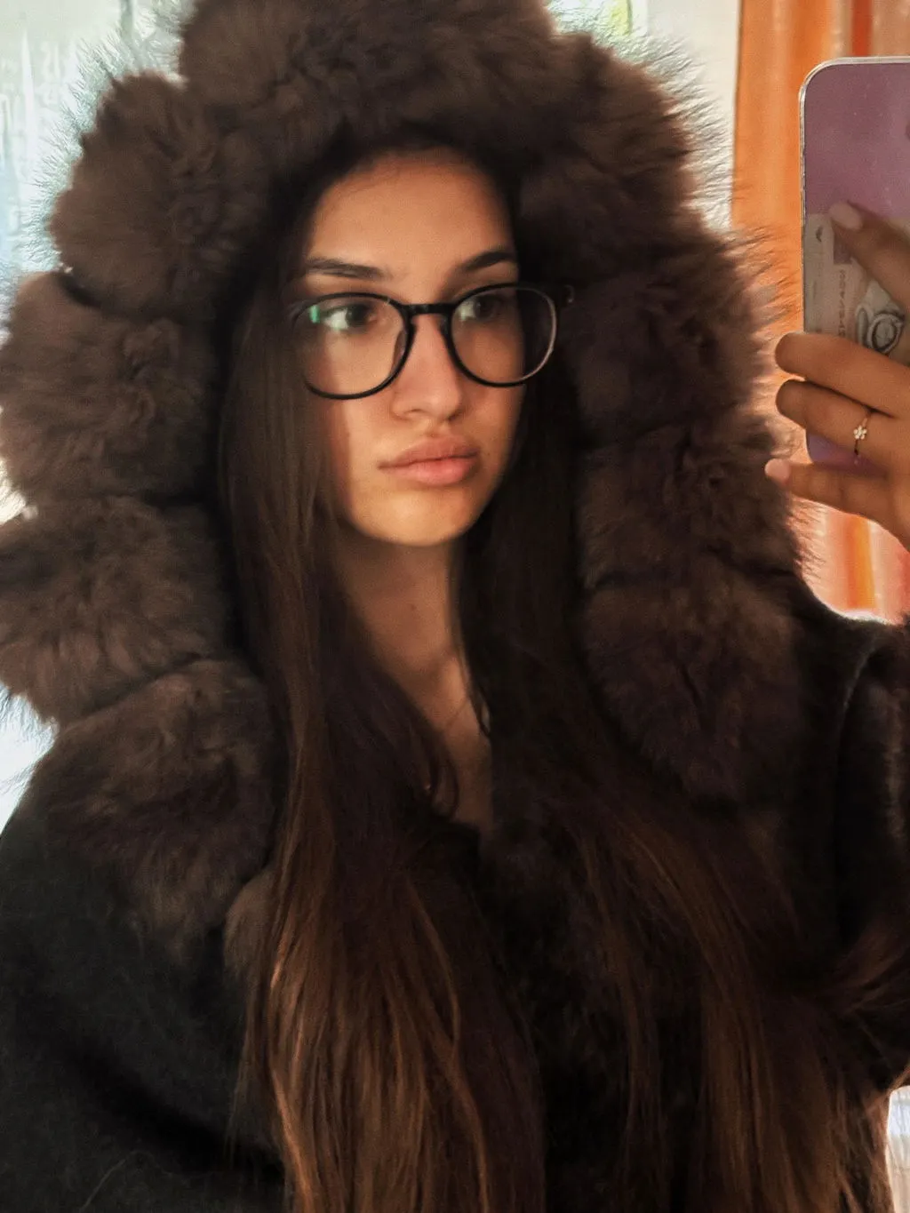 Mareus Sable 292 palton alpaca vulpe cu gluga oversized