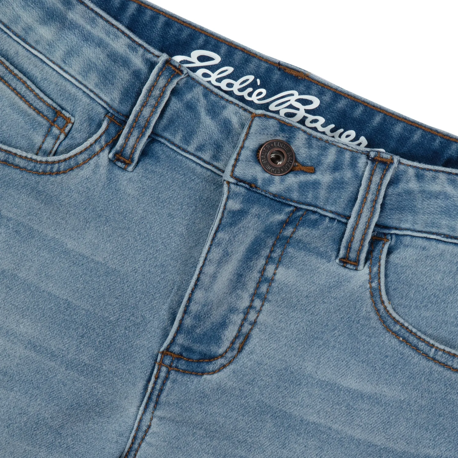 Eddie Bauer Flex Knit Denim Shorts pantaloni scurti Light Wash elastic