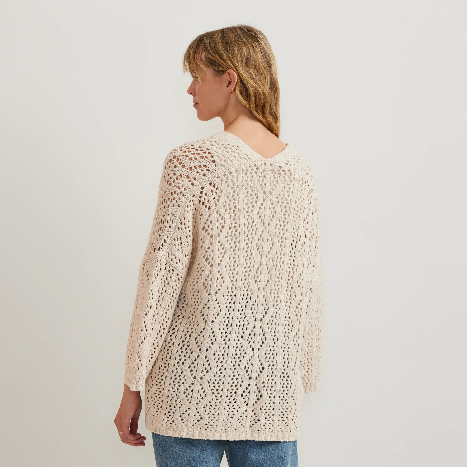 Eddie Bauer Open Stitch cardigan dama lung bej calduros