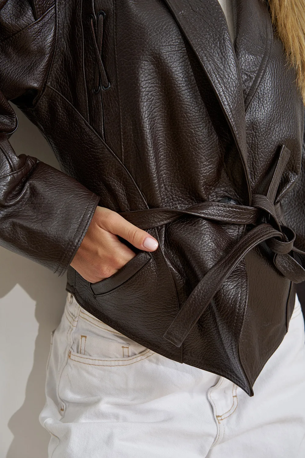 Mareus Idris 664 geacă piele Chocolate cu cordon