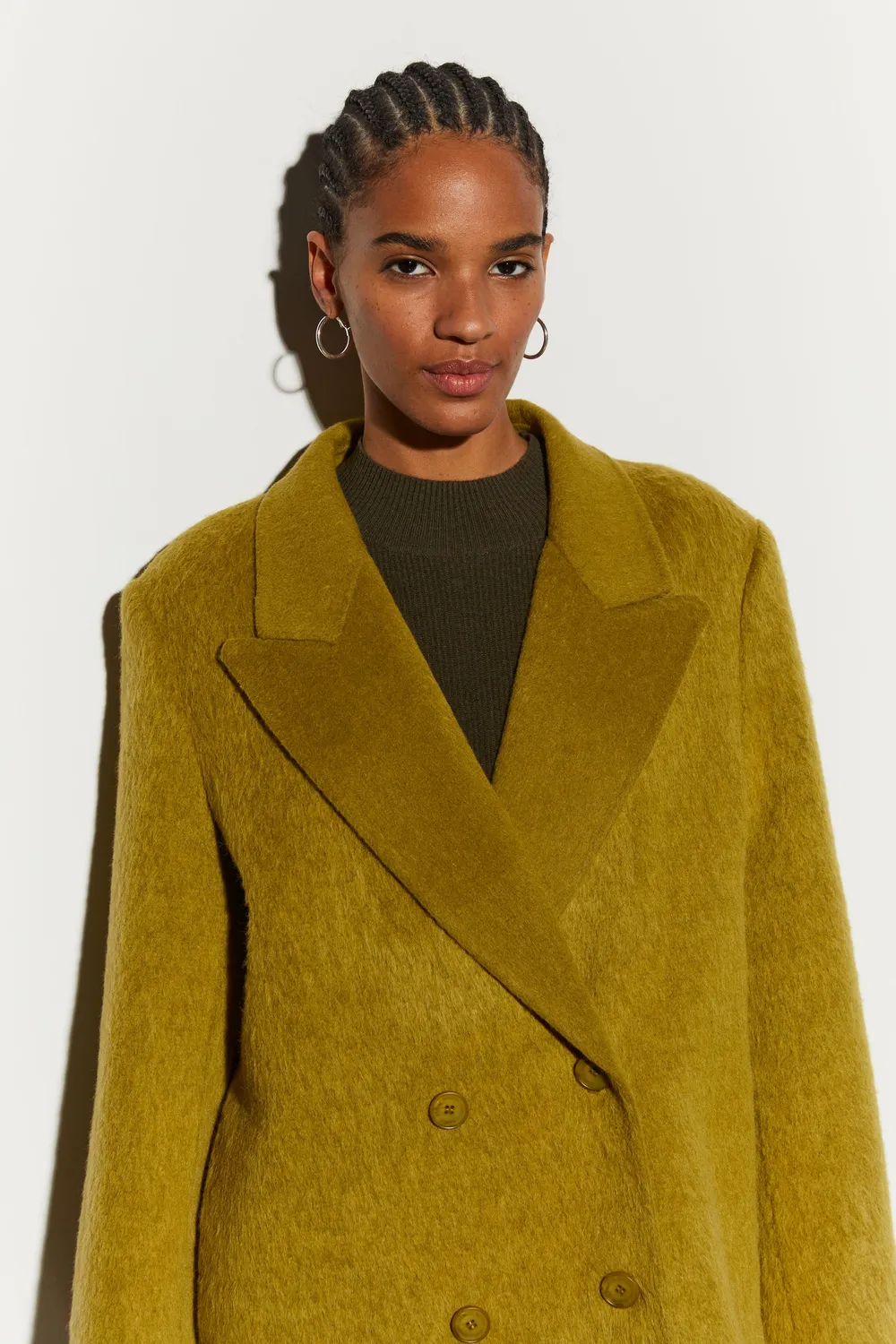Isabelle Blanche palton midi lana Dark Citron la doua randuri