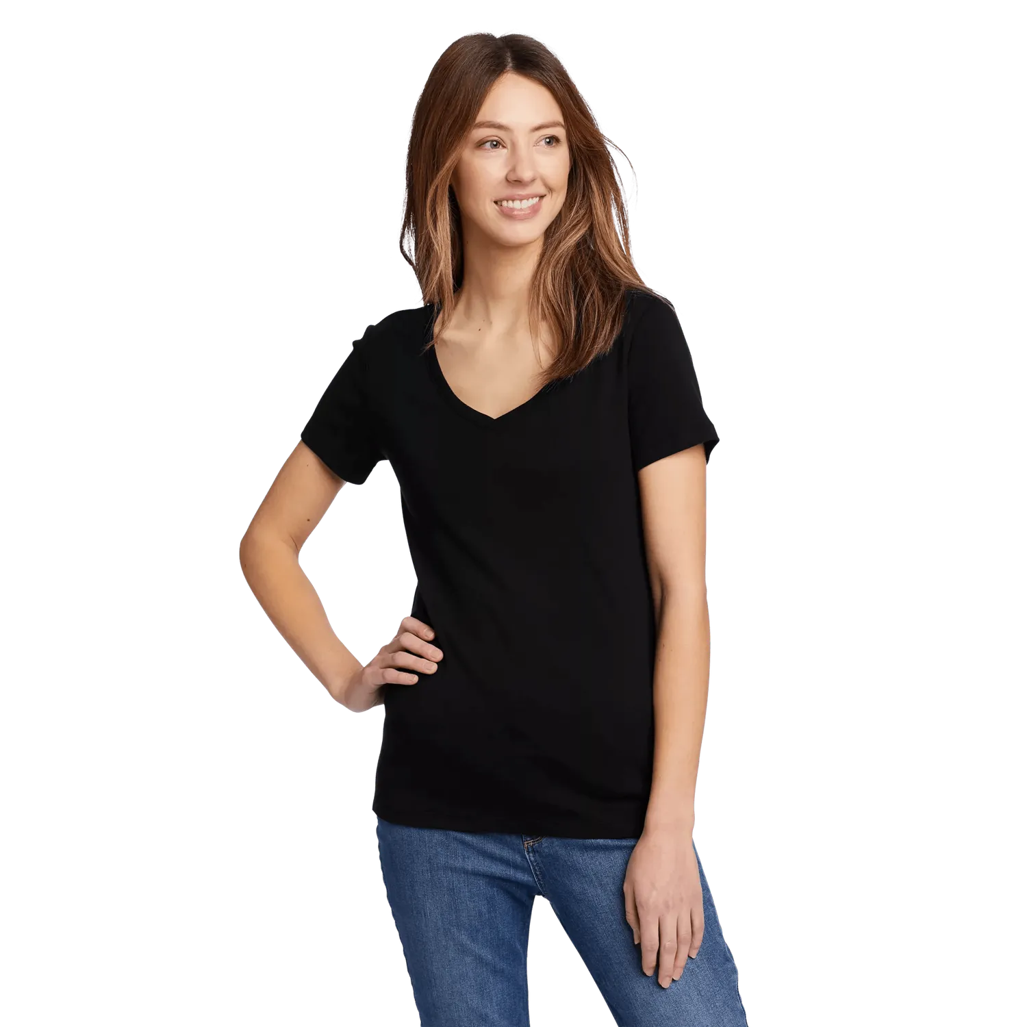 Eddie Bauer Favorite Fav Short-Sleeve V-Neck tricou alb bumbac