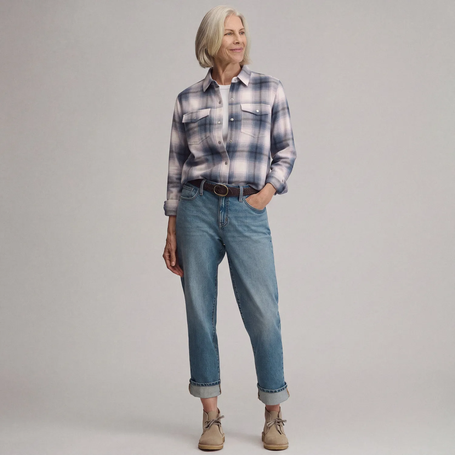 Eddie Bauer cămașă damă western ivory lungă