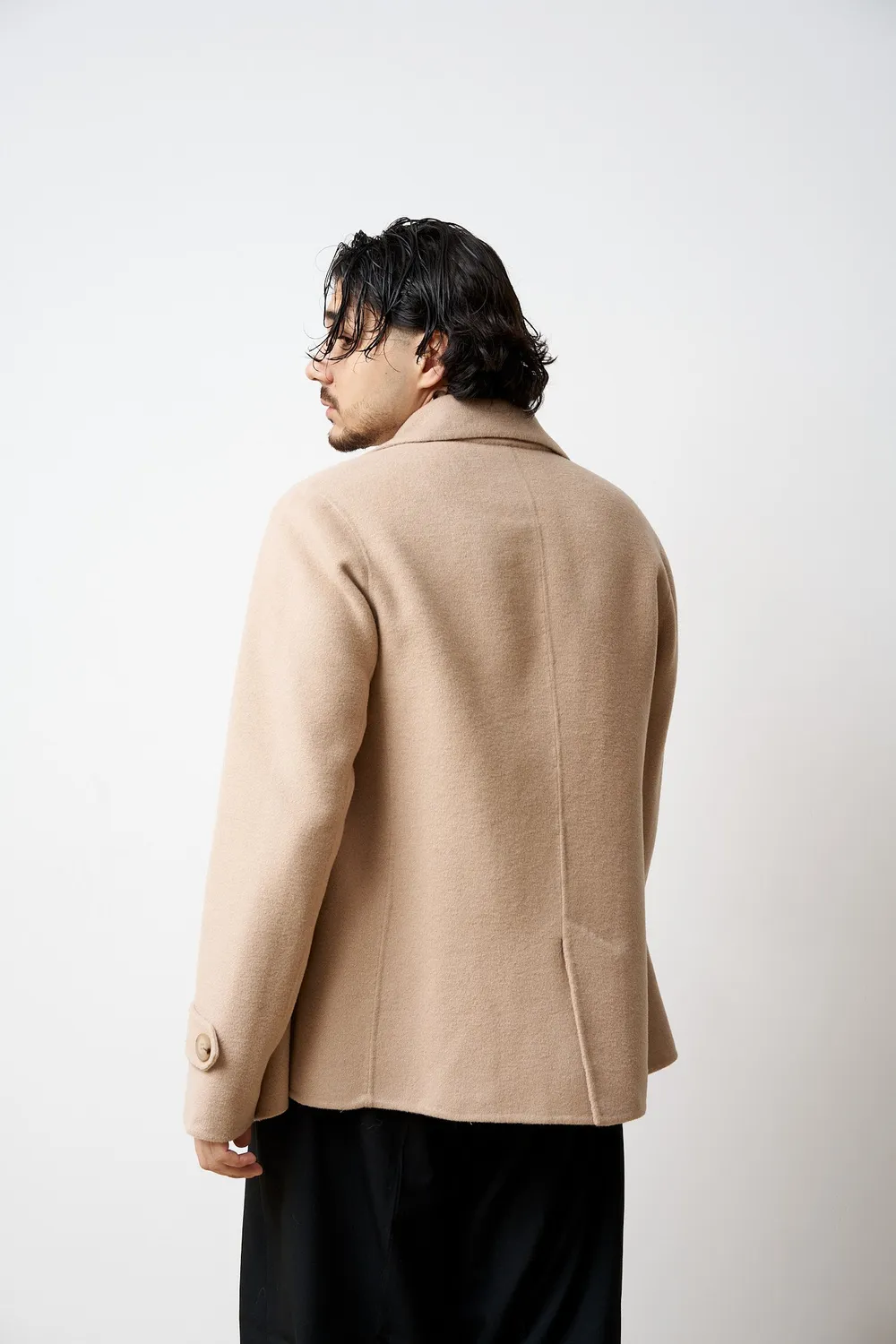 Mareus 533 palton lână Desert Beige scurt bărbați