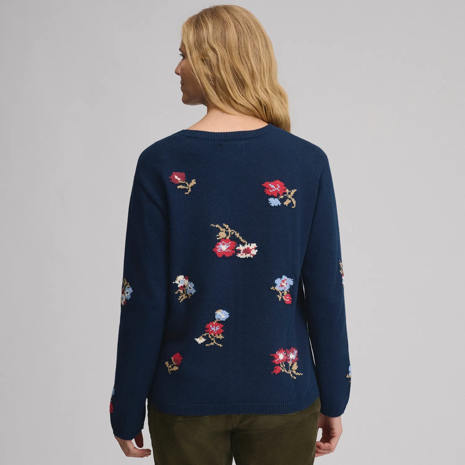 Eddie Bauer Floral Crewneck pulover dama bleumarin cu model floral