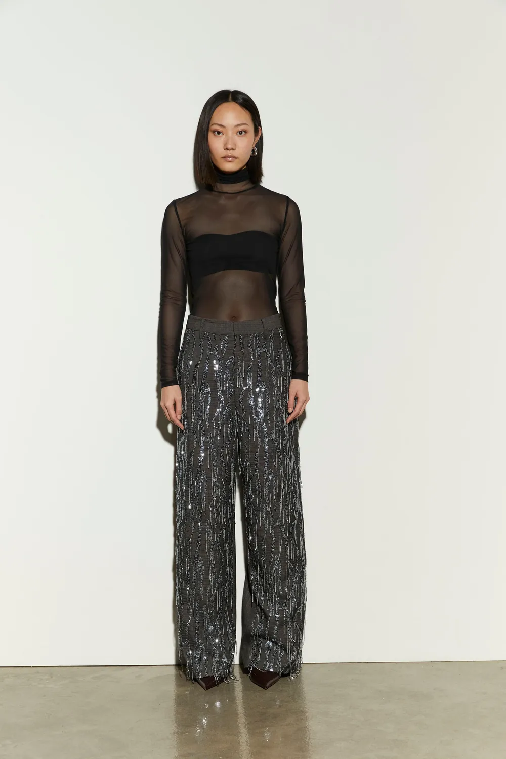 Isabelle Blanche pantaloni gri anthracite paiete M
