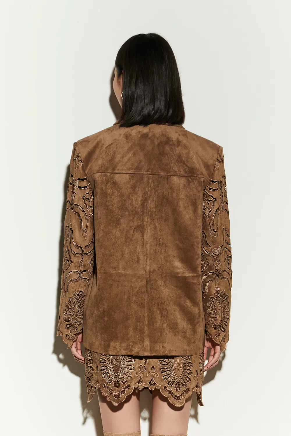 Isabelle Blanche blazer piele întoarsă dune