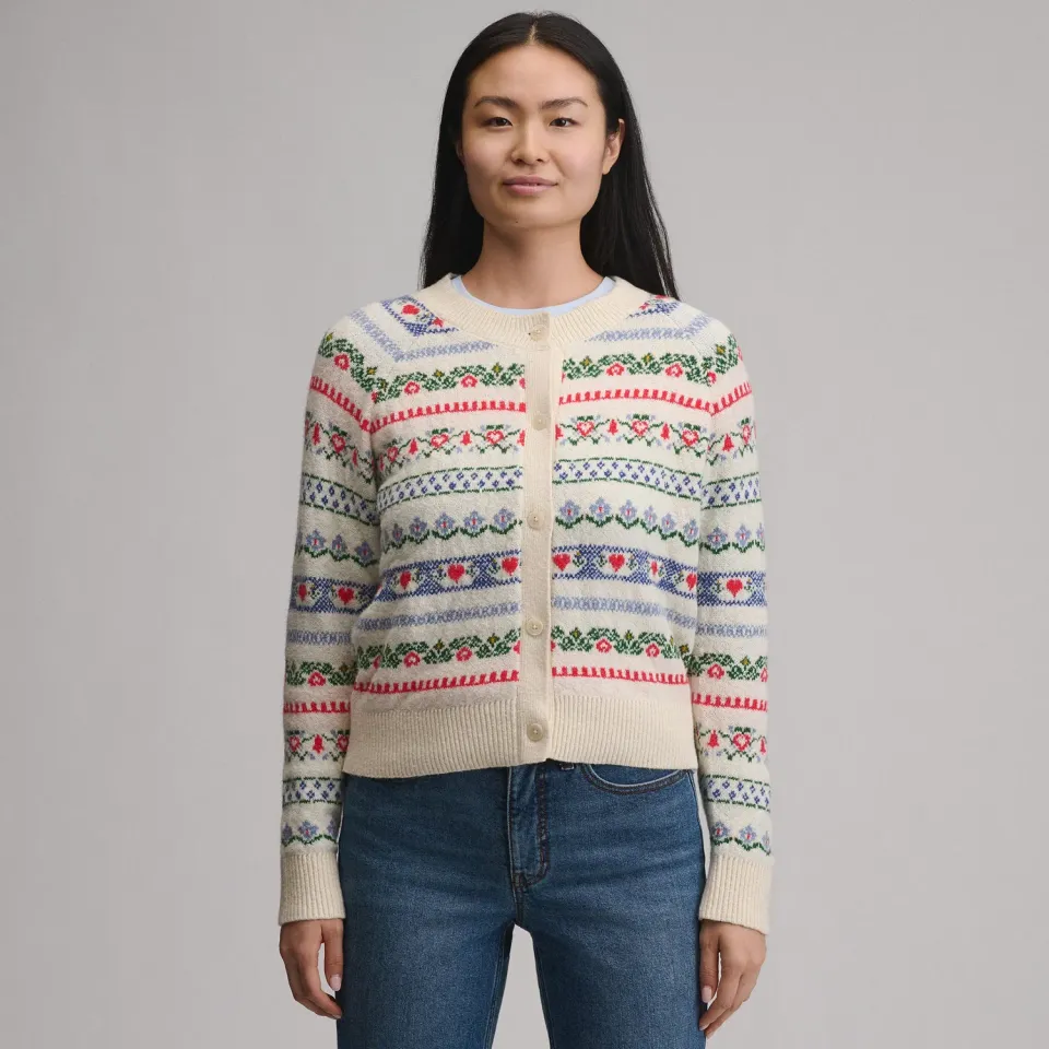 Eddie Bauer Signature Novelty Stripe cardigan dama bej cu nasturi