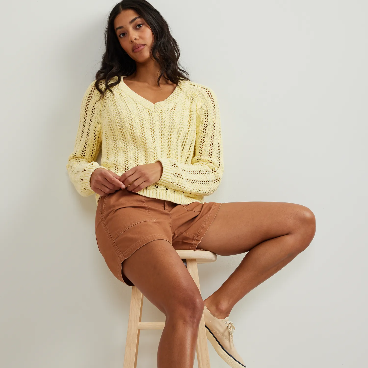 Eddie Bauer Pointelle pulover dama Yellow delicat