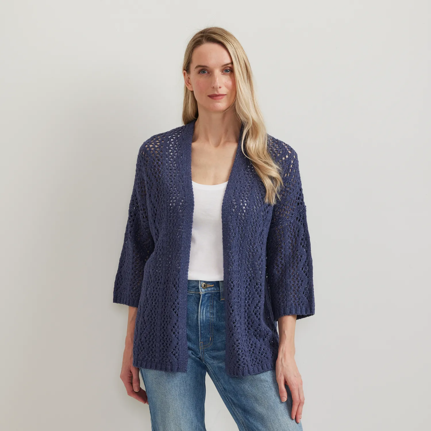 Eddie Bauer Open Stitch cardigan dama lung bej calduros