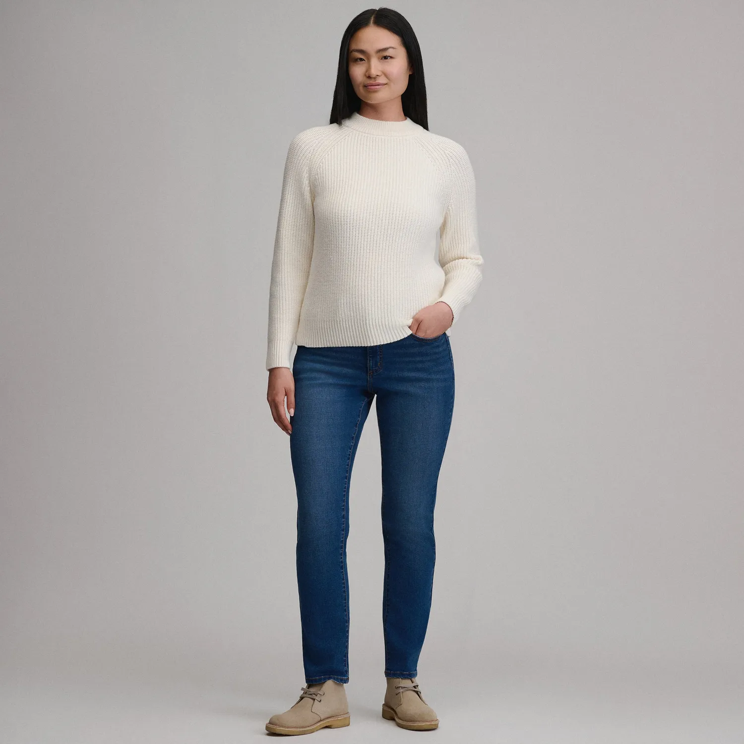 Eddie Bauer Solid Mock-Neck pulover Ivory calduros