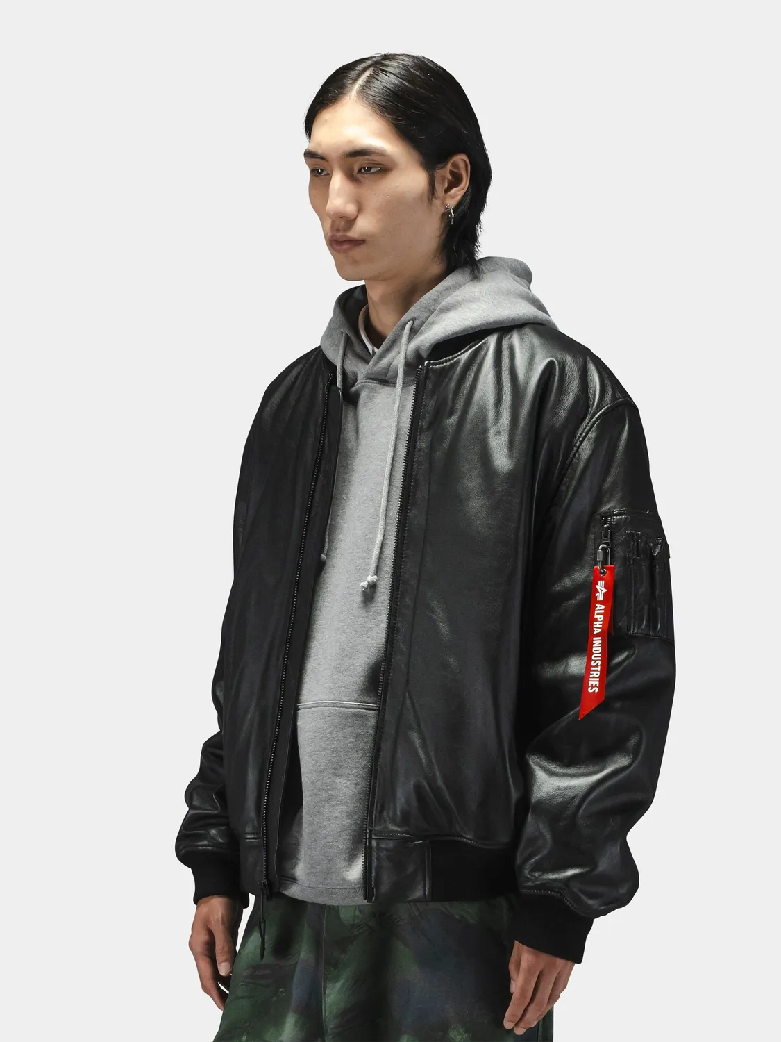 Alpha Industries MA-1 Leather Bomber geacă piele neagră călduroasă