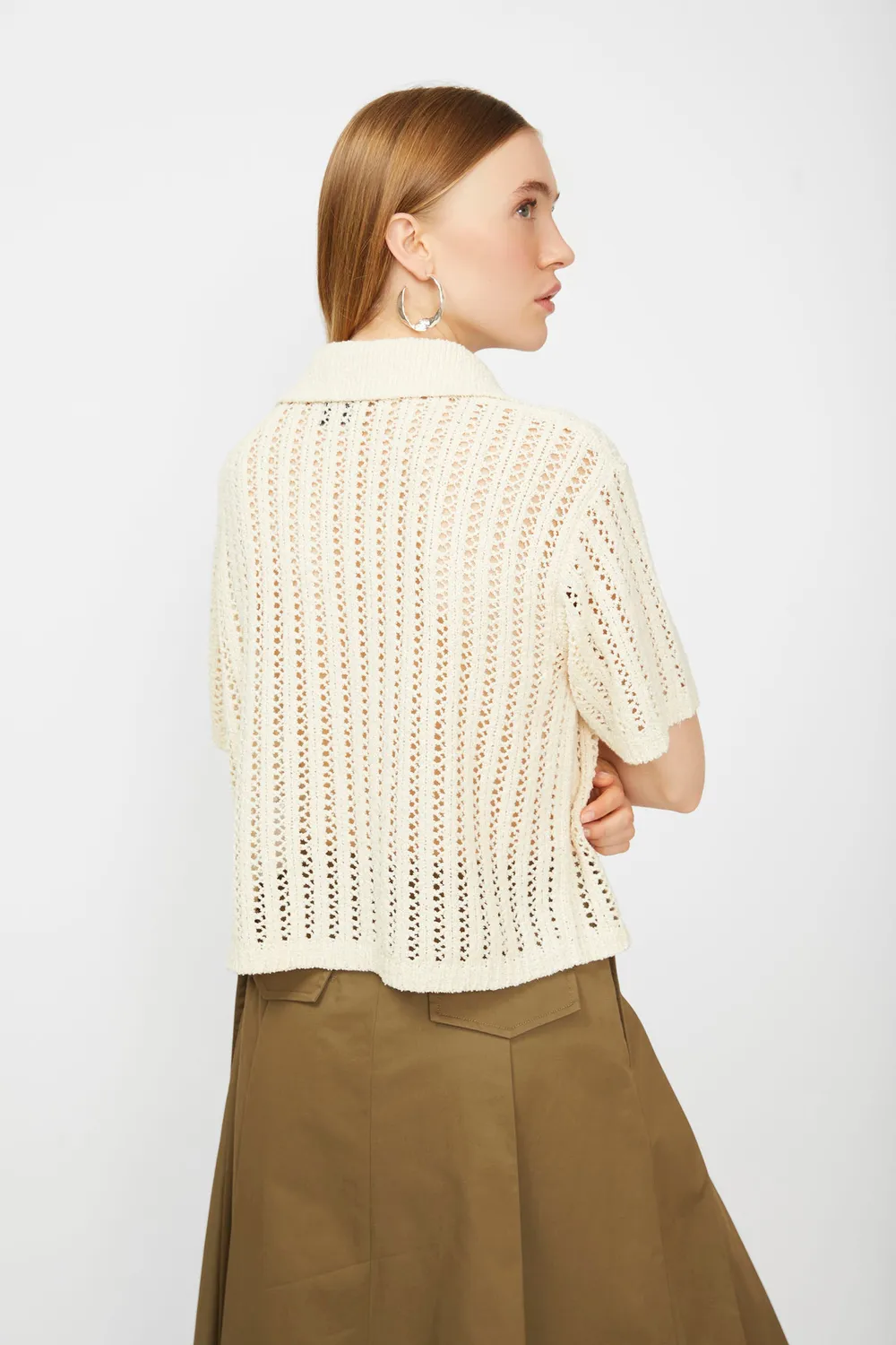 Isabelle Blanche tricou polo ivory perforat bumbac