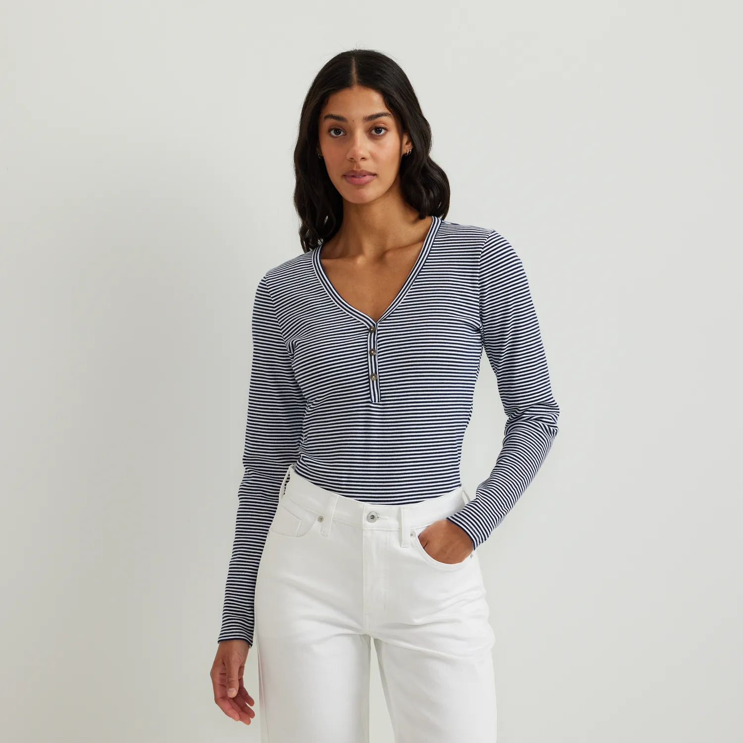 Eddie Bauer Long-Sleeve Ribbed Henley T-Shirt bluza Dusty Lavendar
