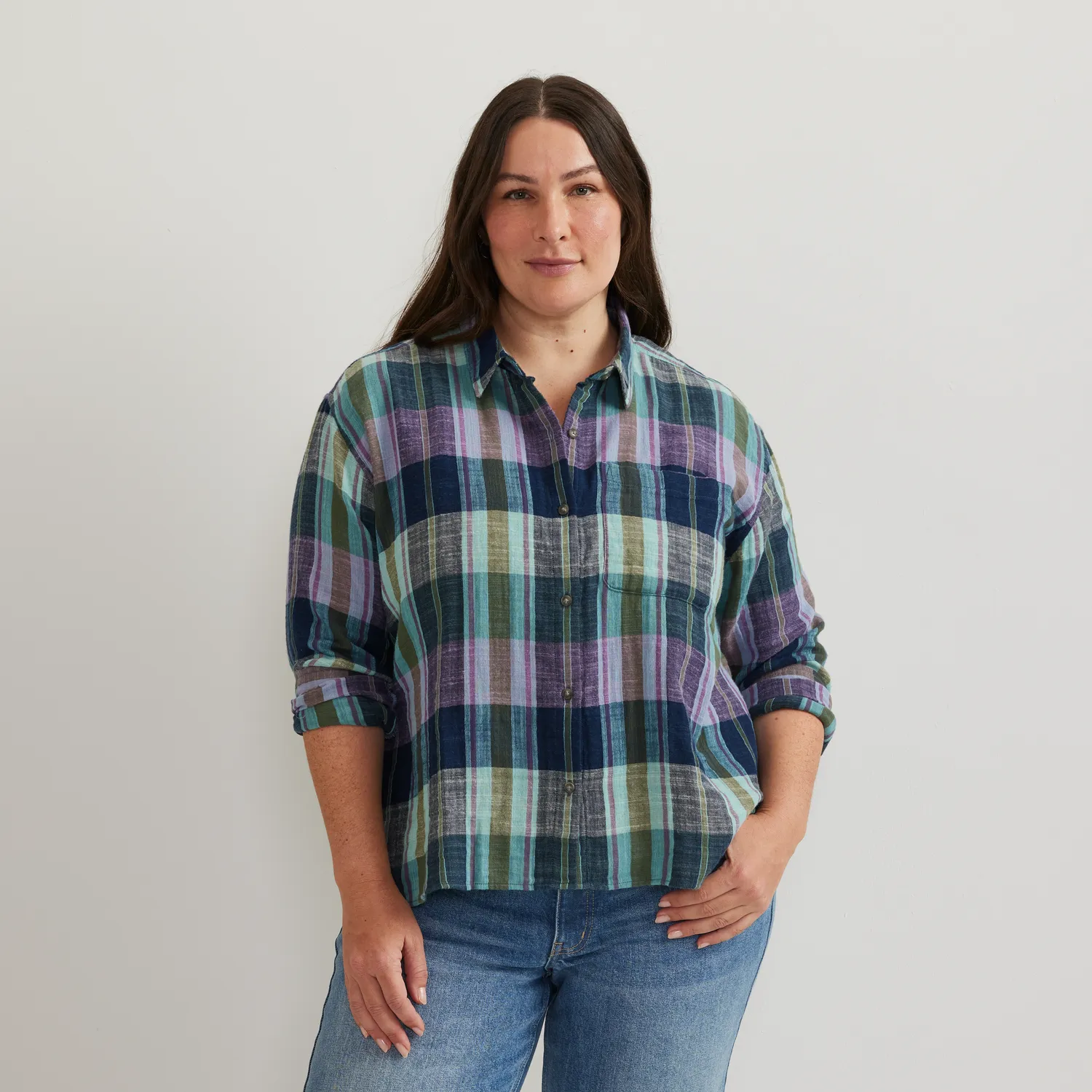 Eddie Bauer Cotton Slub camasa dama carouri roz