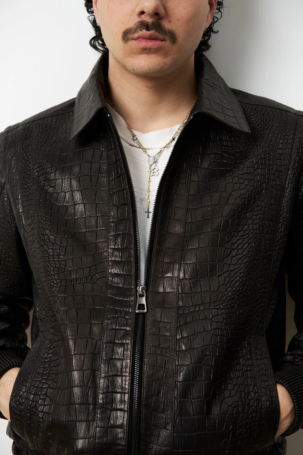 Mareus 616 geaca barbati piele Obsidian Croc textura crocodil