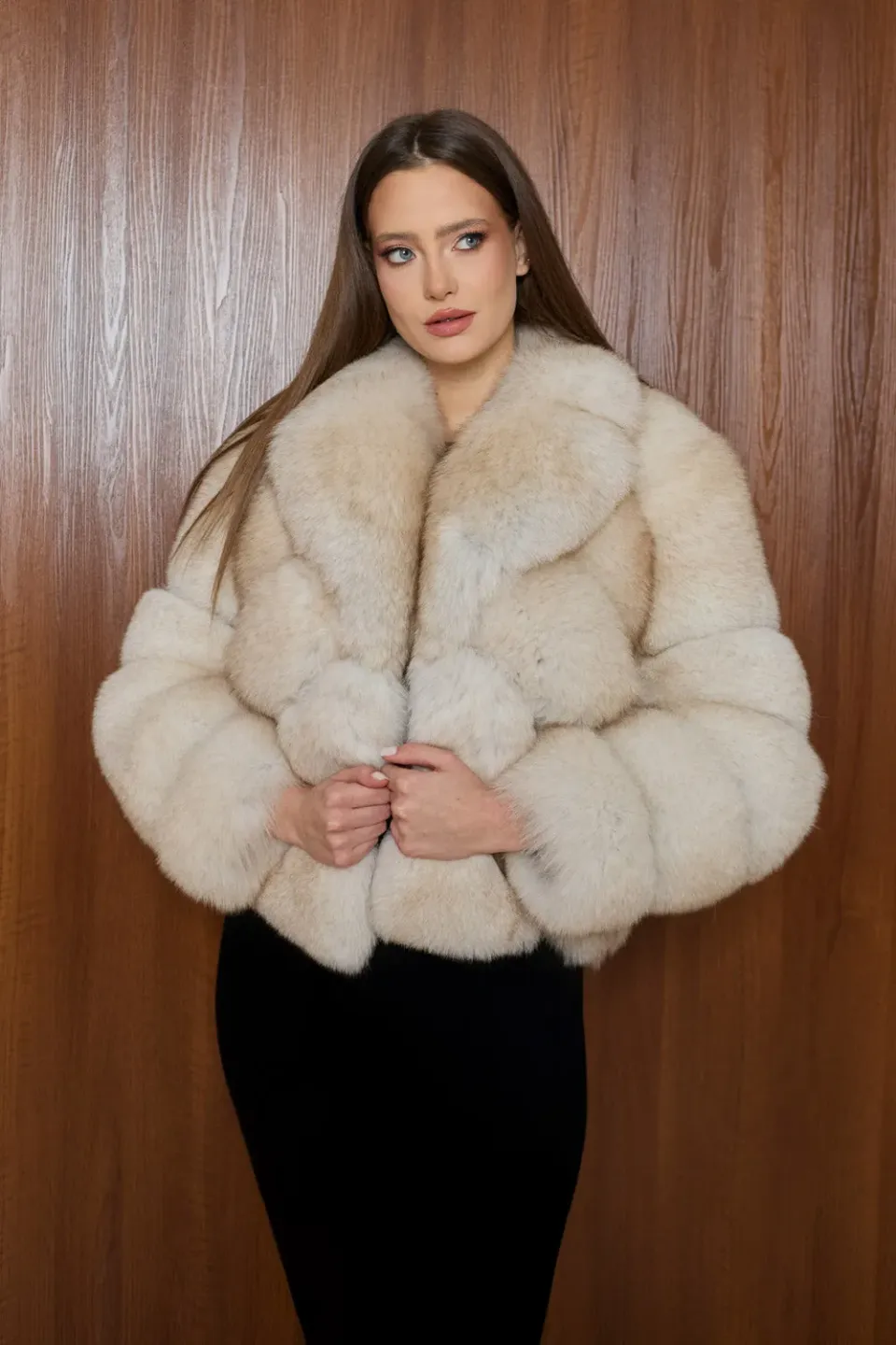 Mareus 478 haină vulpe damă beige caldă