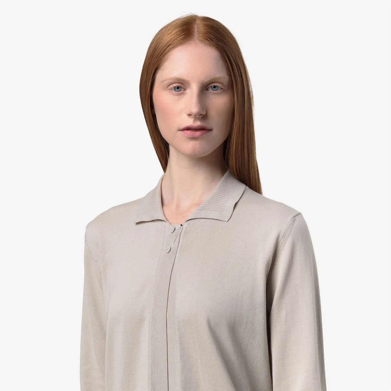 K-Way Lenid pulover dama bej cu guler polo