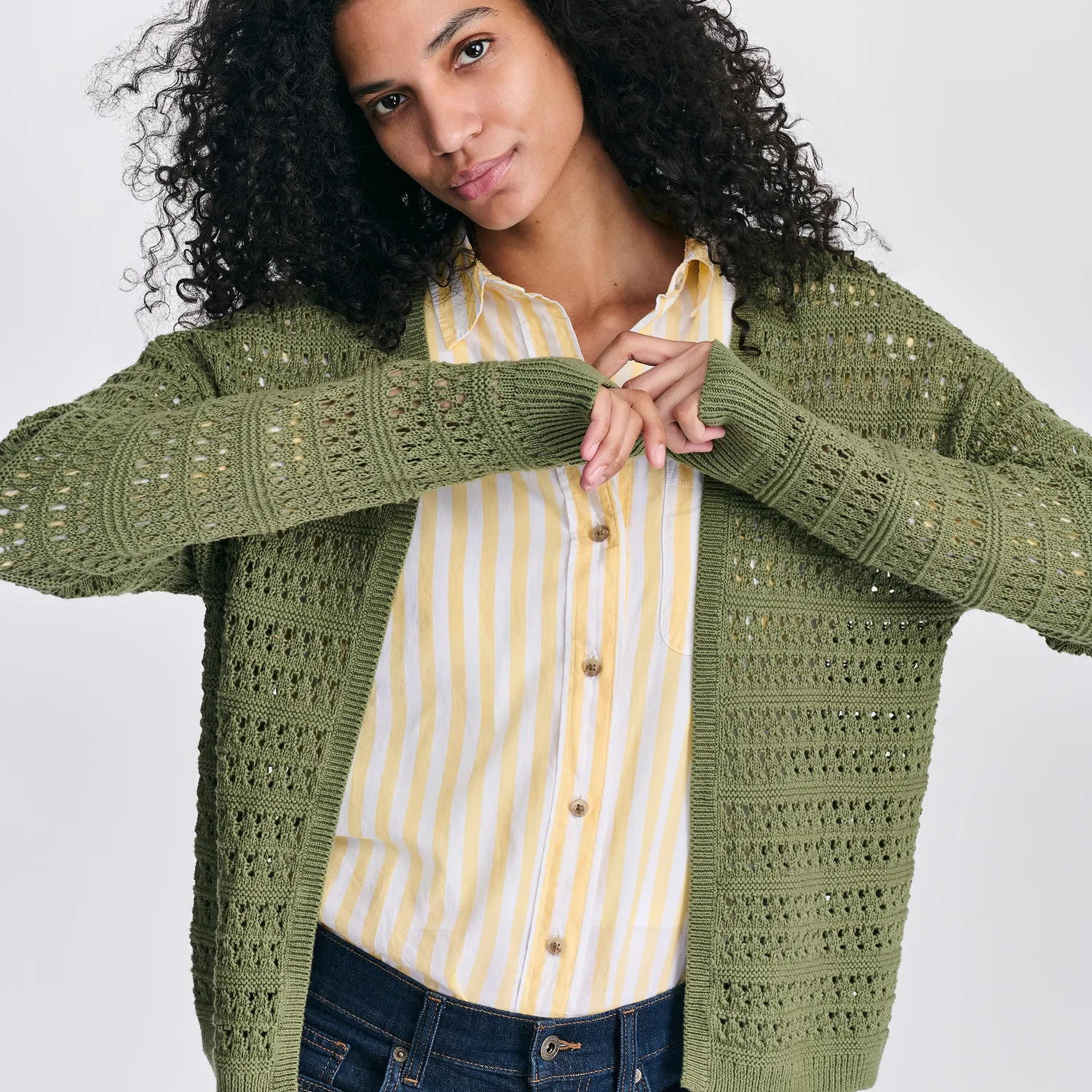 Eddie Bauer Open Stitch cardigan damă bumbac ușor