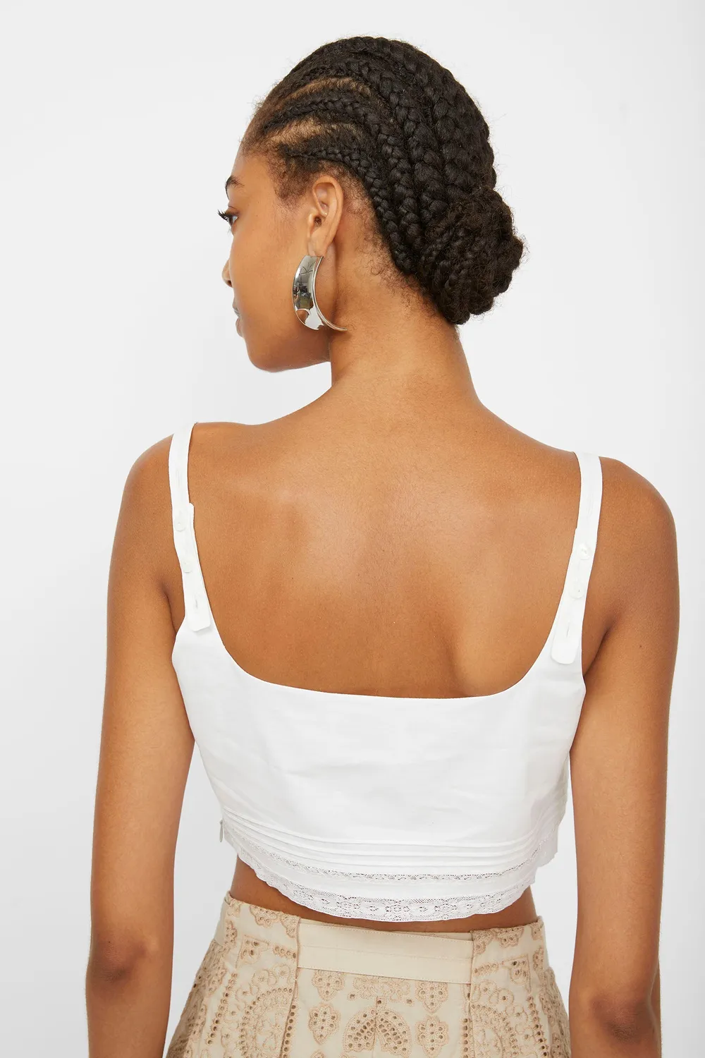 Isabelle Blanche top alb poplin dantela bumbac
