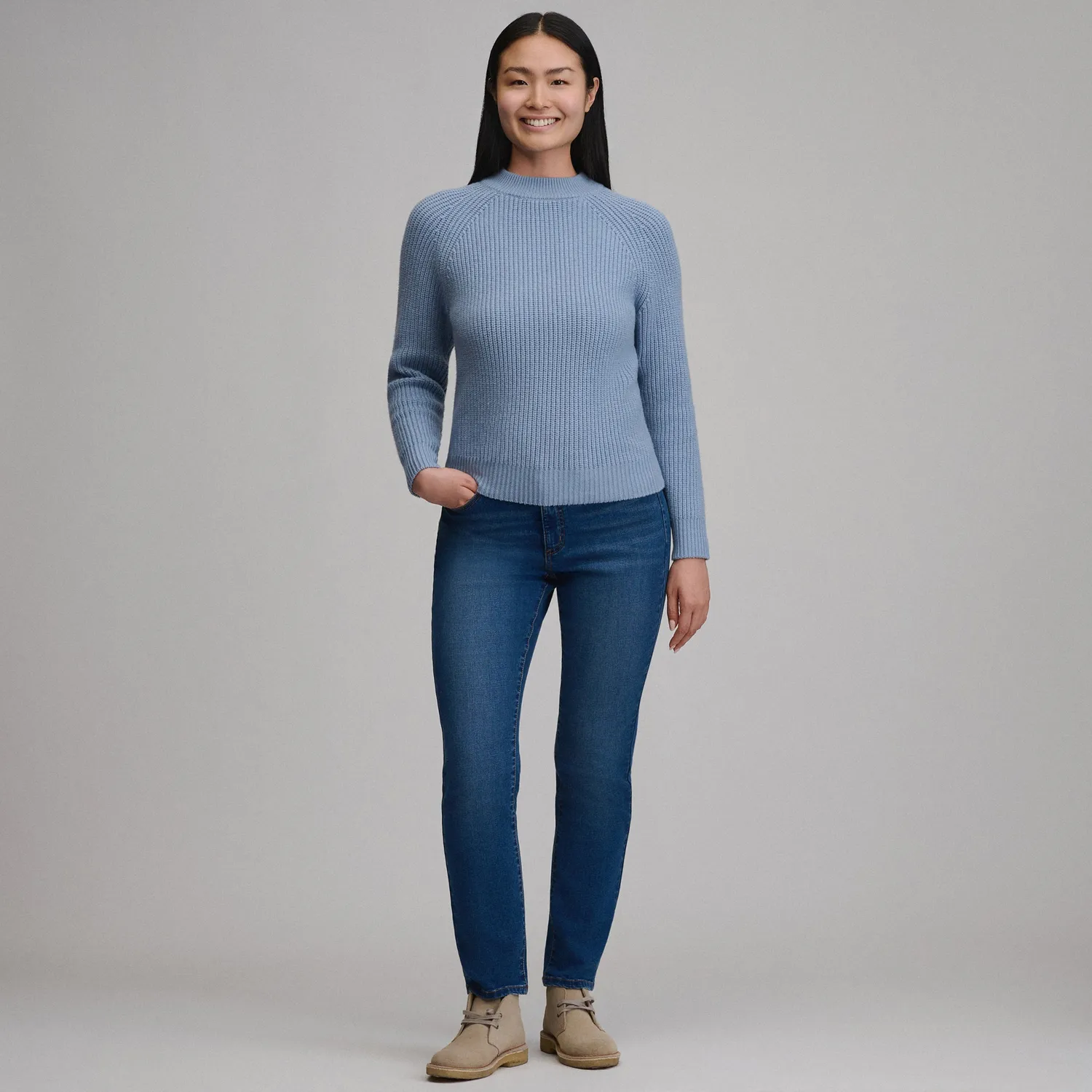 Eddie Bauer Solid Mock-Neck pulover Ivory calduros
