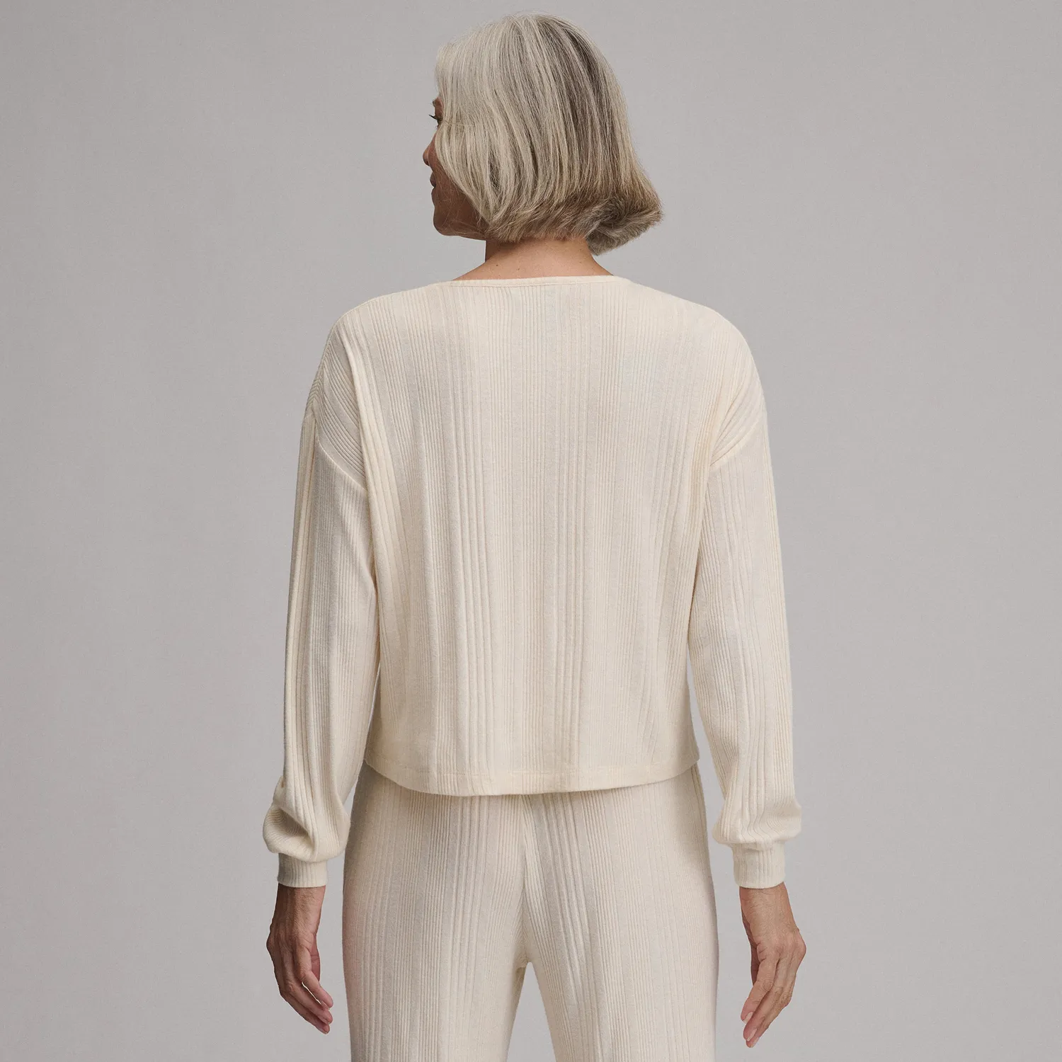 Eddie Bauer Cozy Rib Crew bluză gri deschis caldă