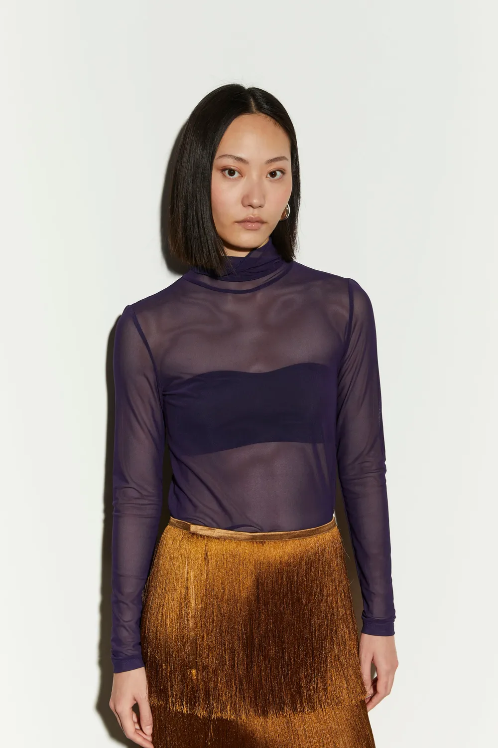 Isabelle Blanche Tulle Turtleneck pulover negru M transparent