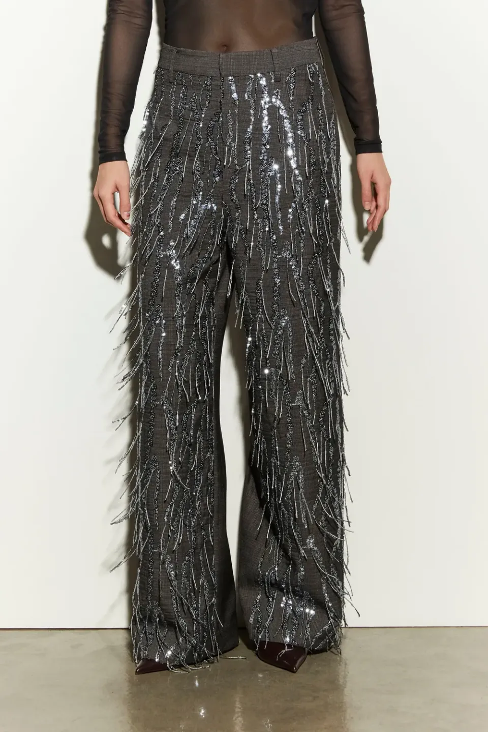 Isabelle Blanche pantaloni gri anthracite paiete M