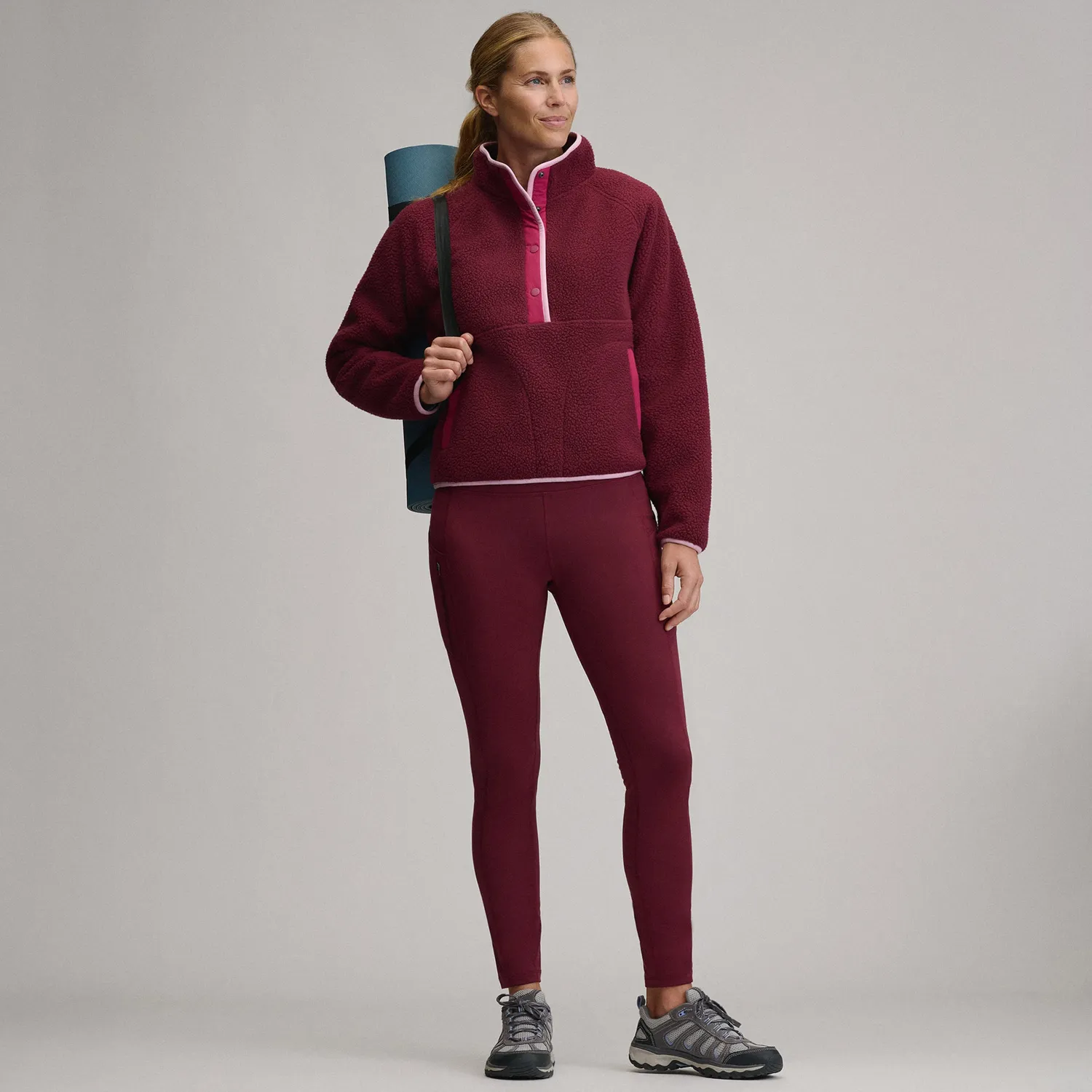 Eddie Bauer Plush Fleece Snap-Mock bluza roz calduroasa