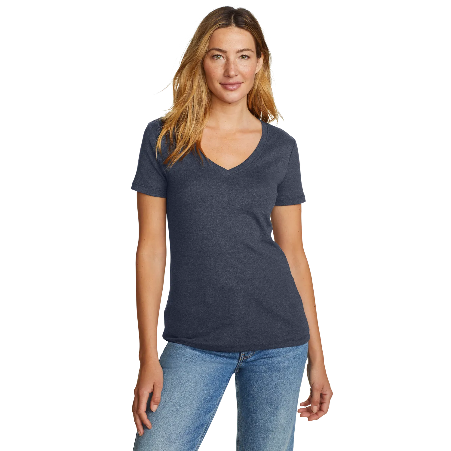 Eddie Bauer Favorite Fav Short-Sleeve V-Neck tricou alb bumbac