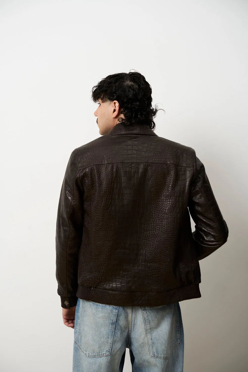 Mareus Cognac Croc 615 geaca piele barbati maro S-4XL