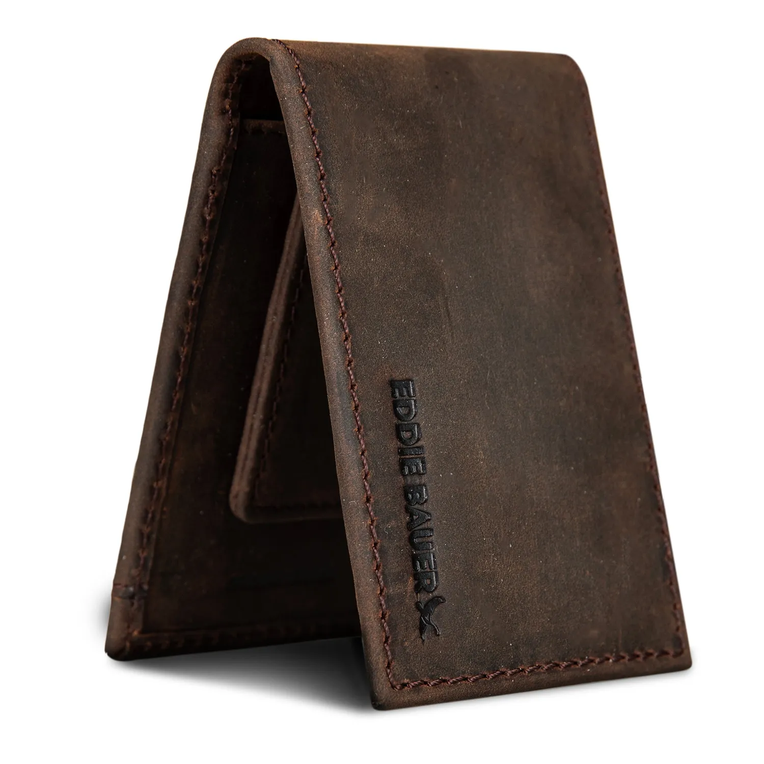 Eddie Bauer Money Clip Bifold Leather Wallet Embossed Sasquatch portofel Tan