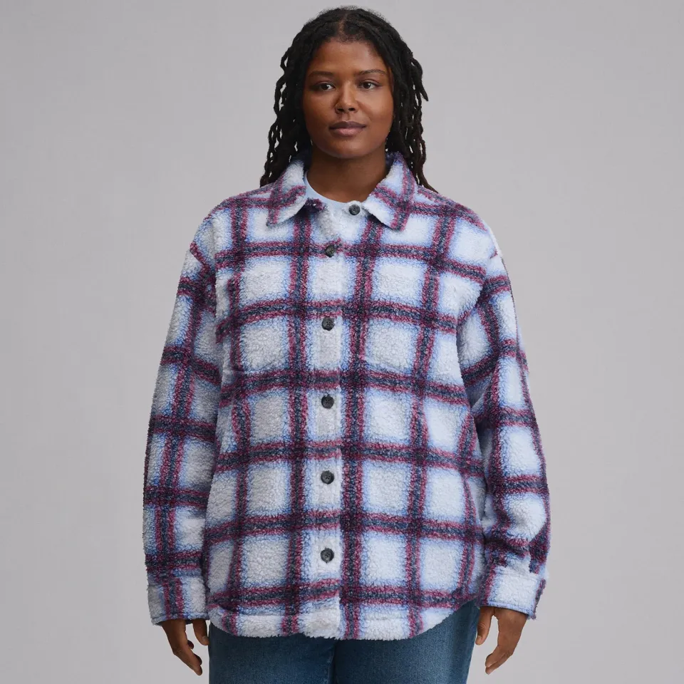 Eddie Bauer Plaid Fleece Shirt Jacket geaca negru carouri