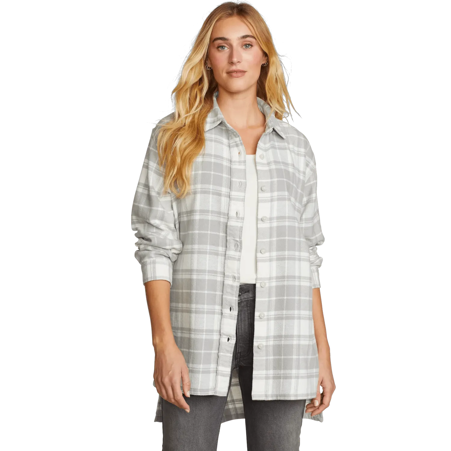 Eddie Bauer Ballard tunica dama gri flanel bumbac