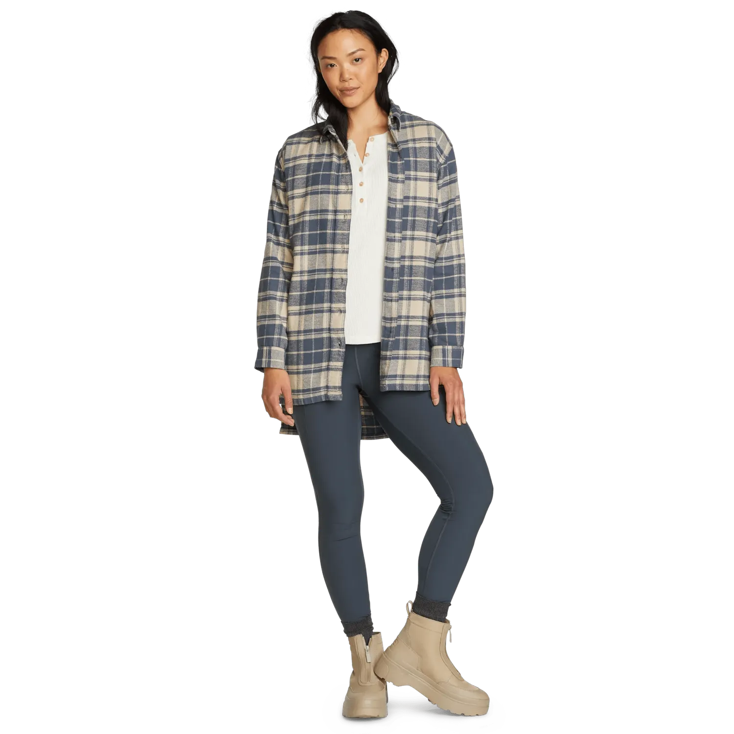 Eddie Bauer Ballard tunica dama gri flanel bumbac
