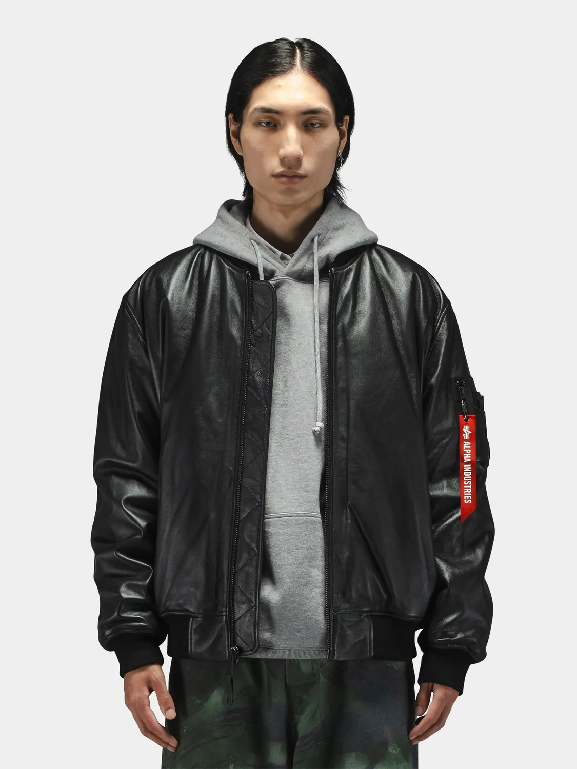 Alpha Industries MA-1 Leather Bomber geacă piele neagră călduroasă