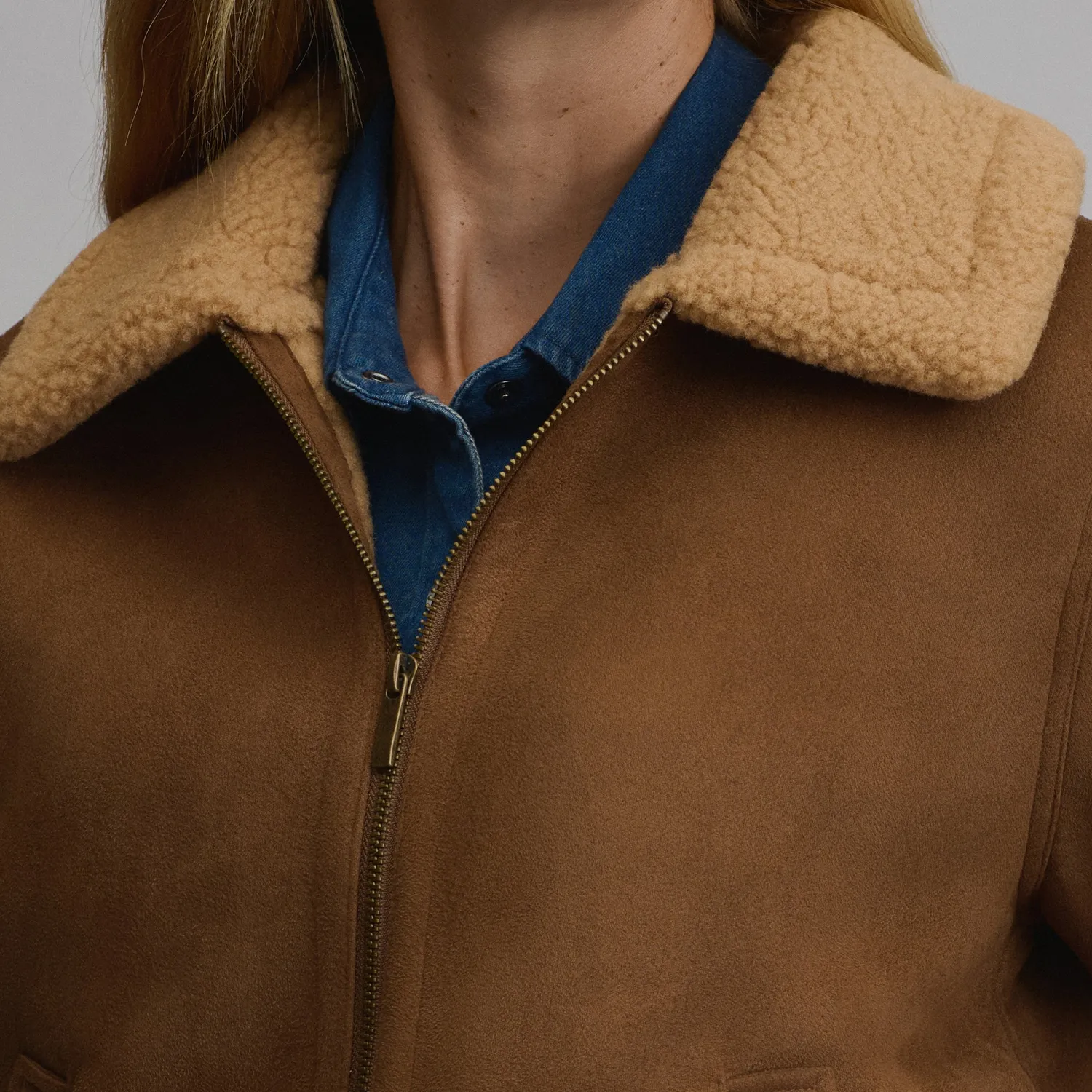 Eddie Bauer Faux Shearling geaca dama camel calduroasa