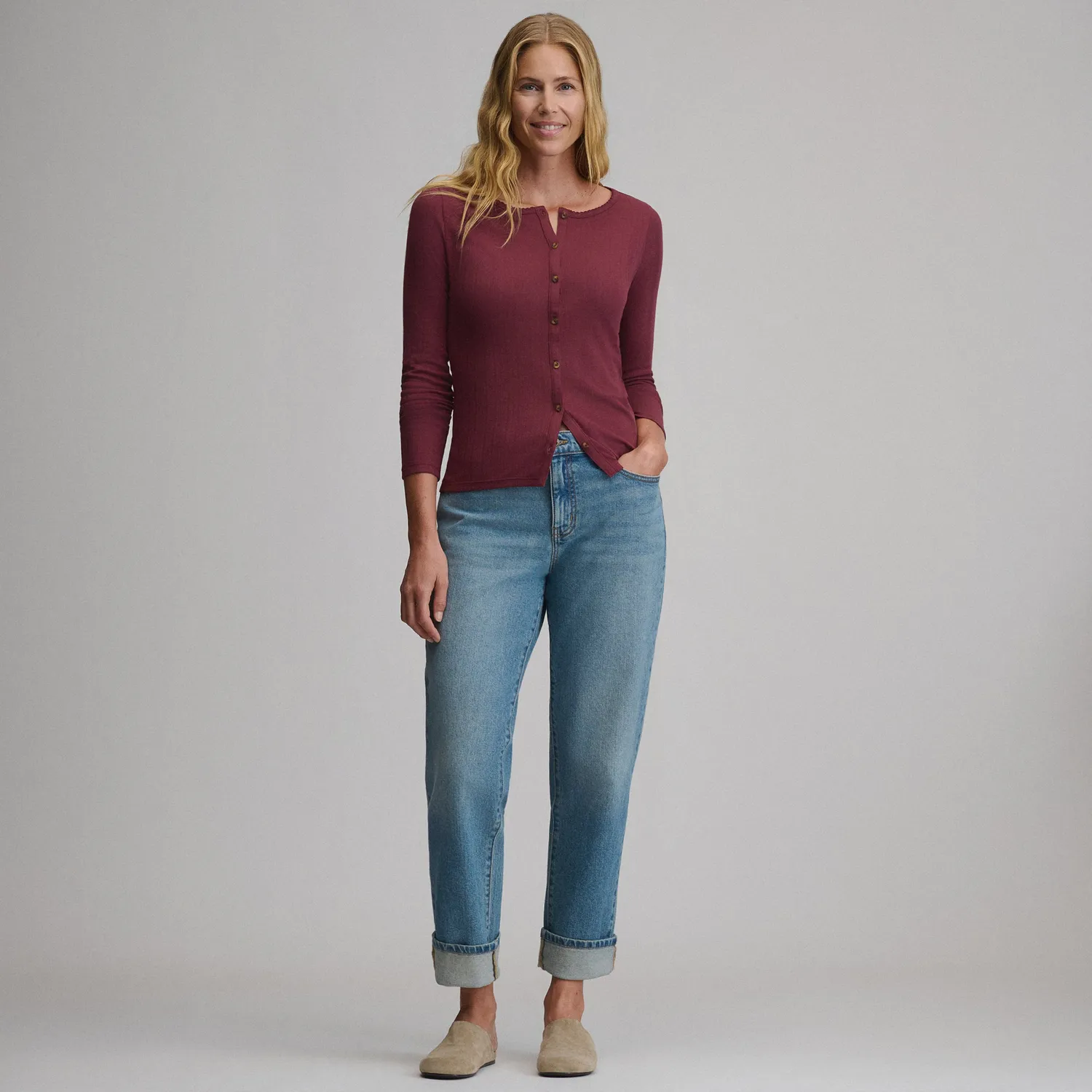 Eddie Bauer Pointelle Button Top bluză Lavender Mist
