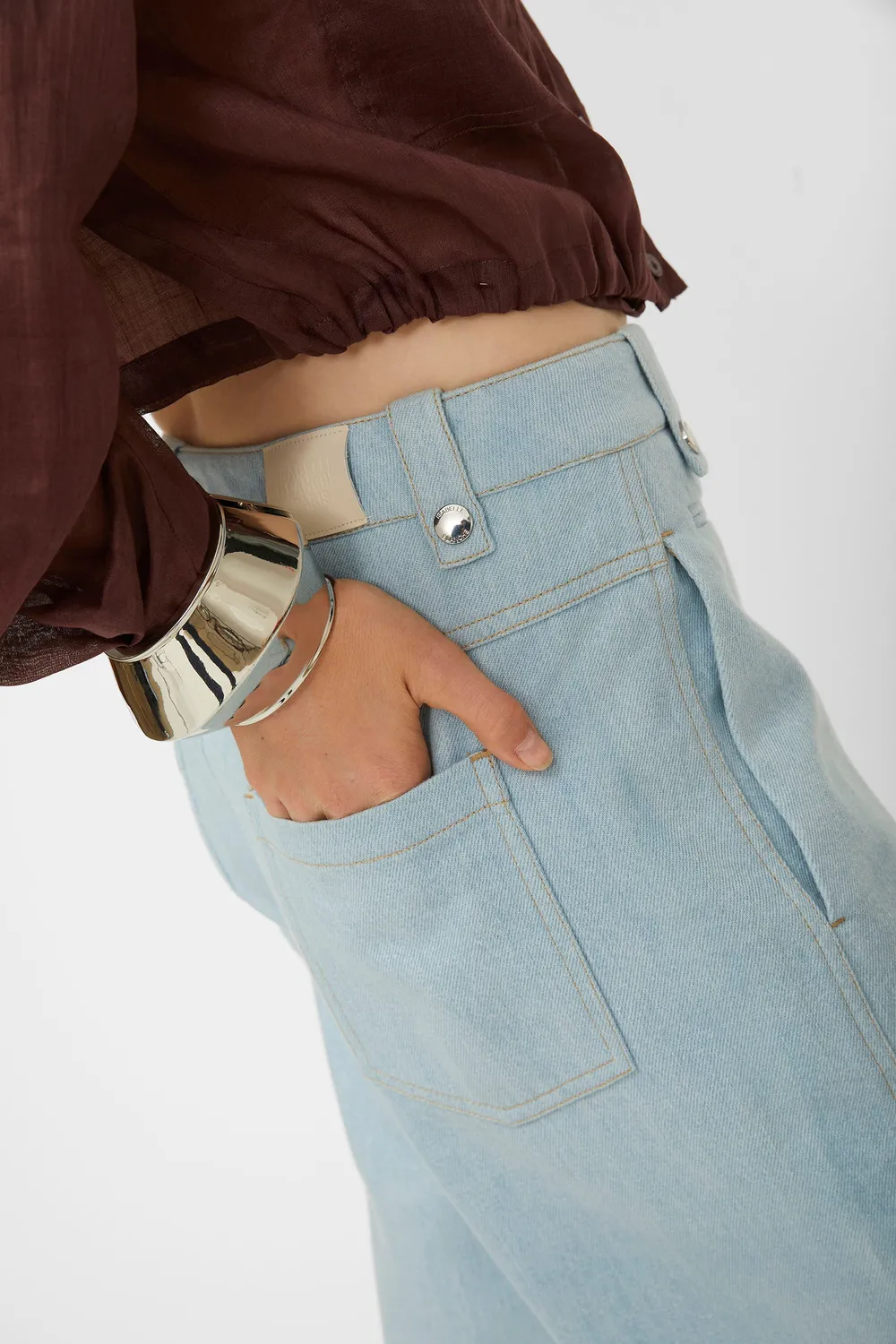 Isabelle Blanche pantaloni denim bleu fermoar bumbac
