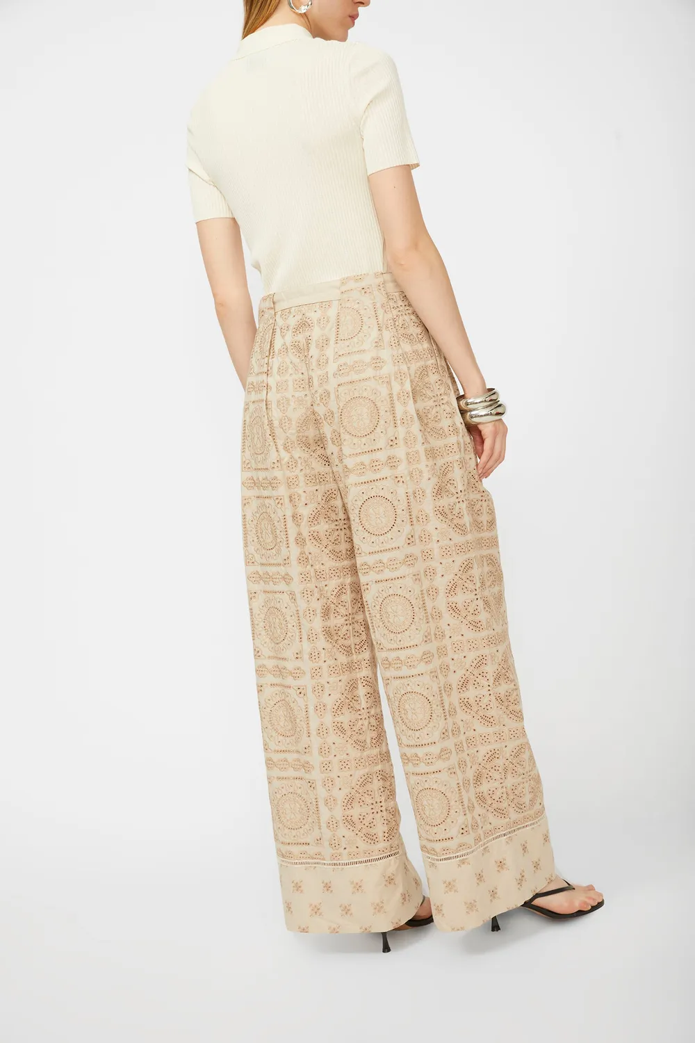 Isabelle Blanche pantaloni bumbac bej dusty sand