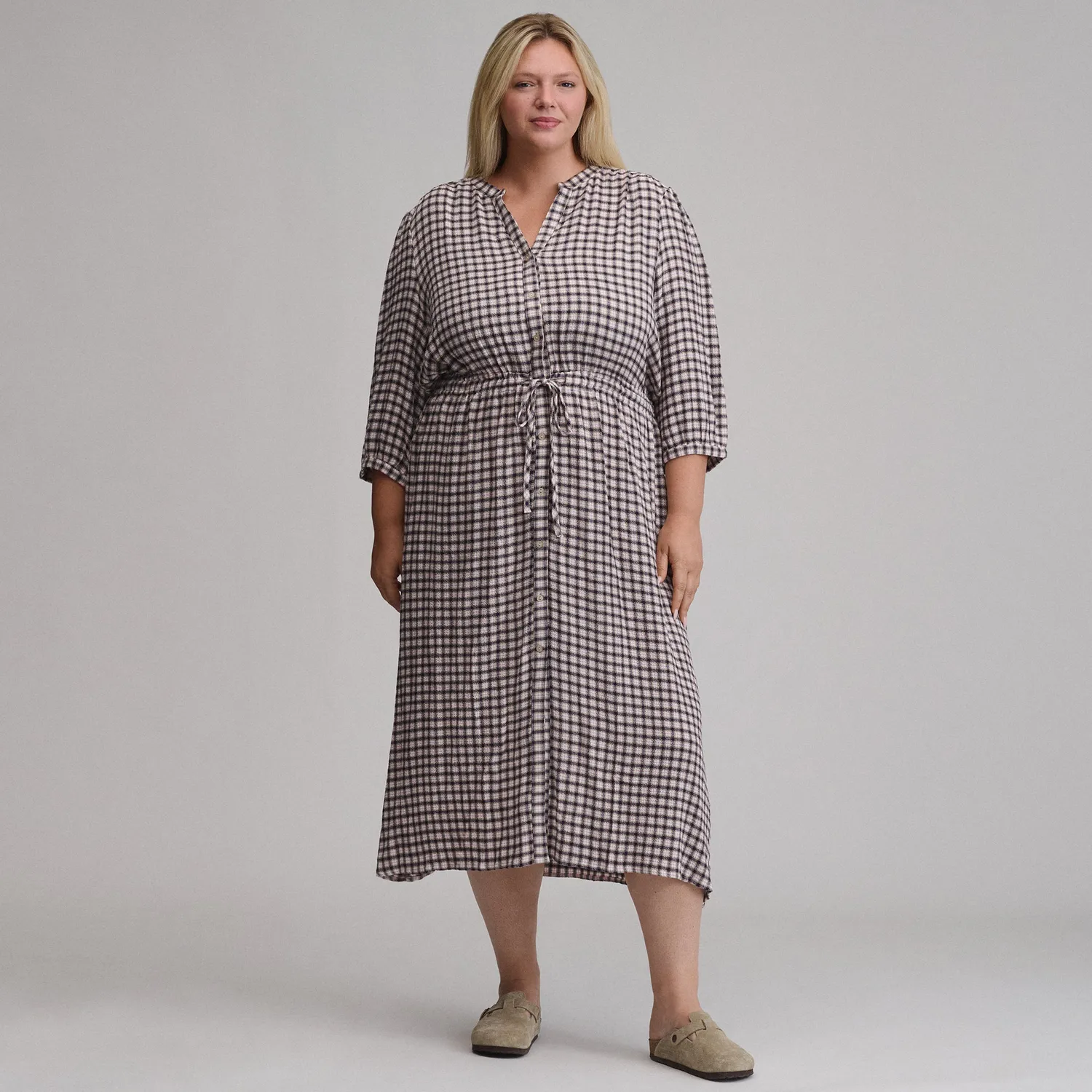 Eddie Bauer Plaid Button Front Belted Midi rochie Blossom carouri