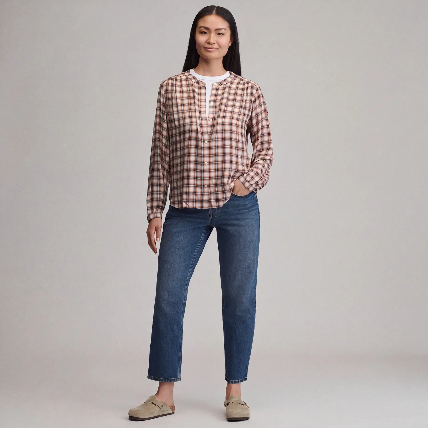 Eddie Bauer Drapey camasa dama carouri Blush