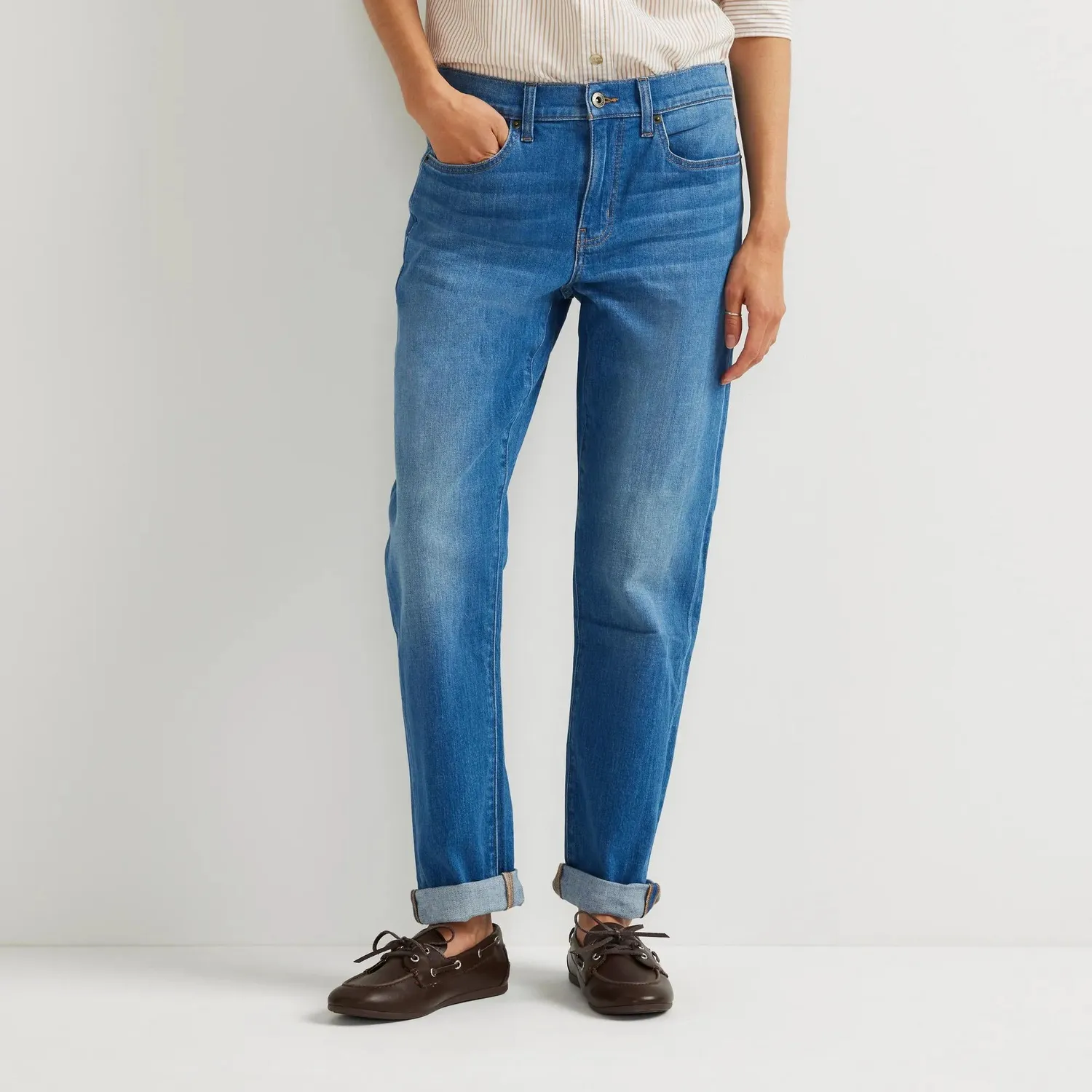 Eddie Bauer Boyfriend Mid-Rise blugi dama Indigo elasticitate mica