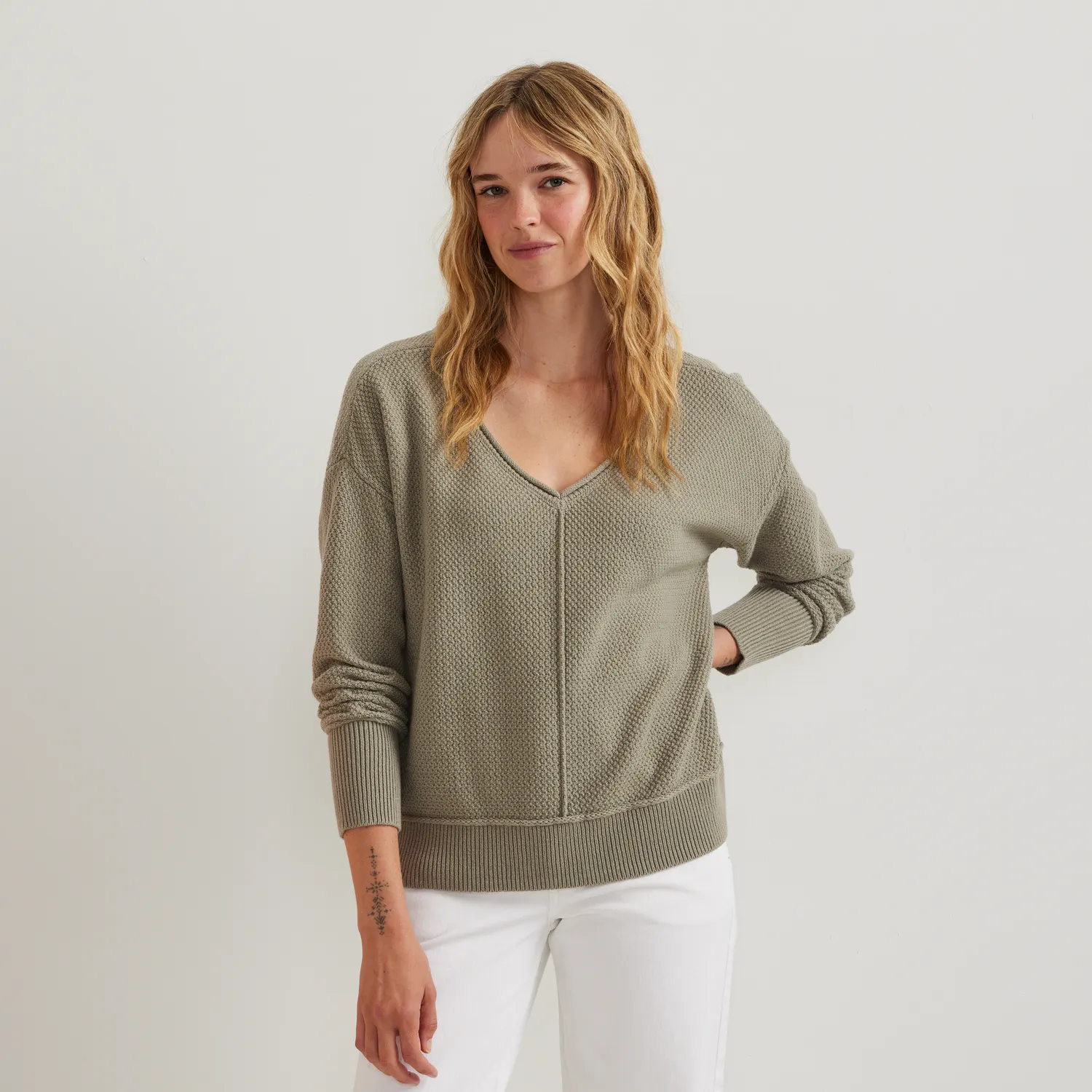 Eddie Bauer V-Neck Sweater pulover Sage bumbac