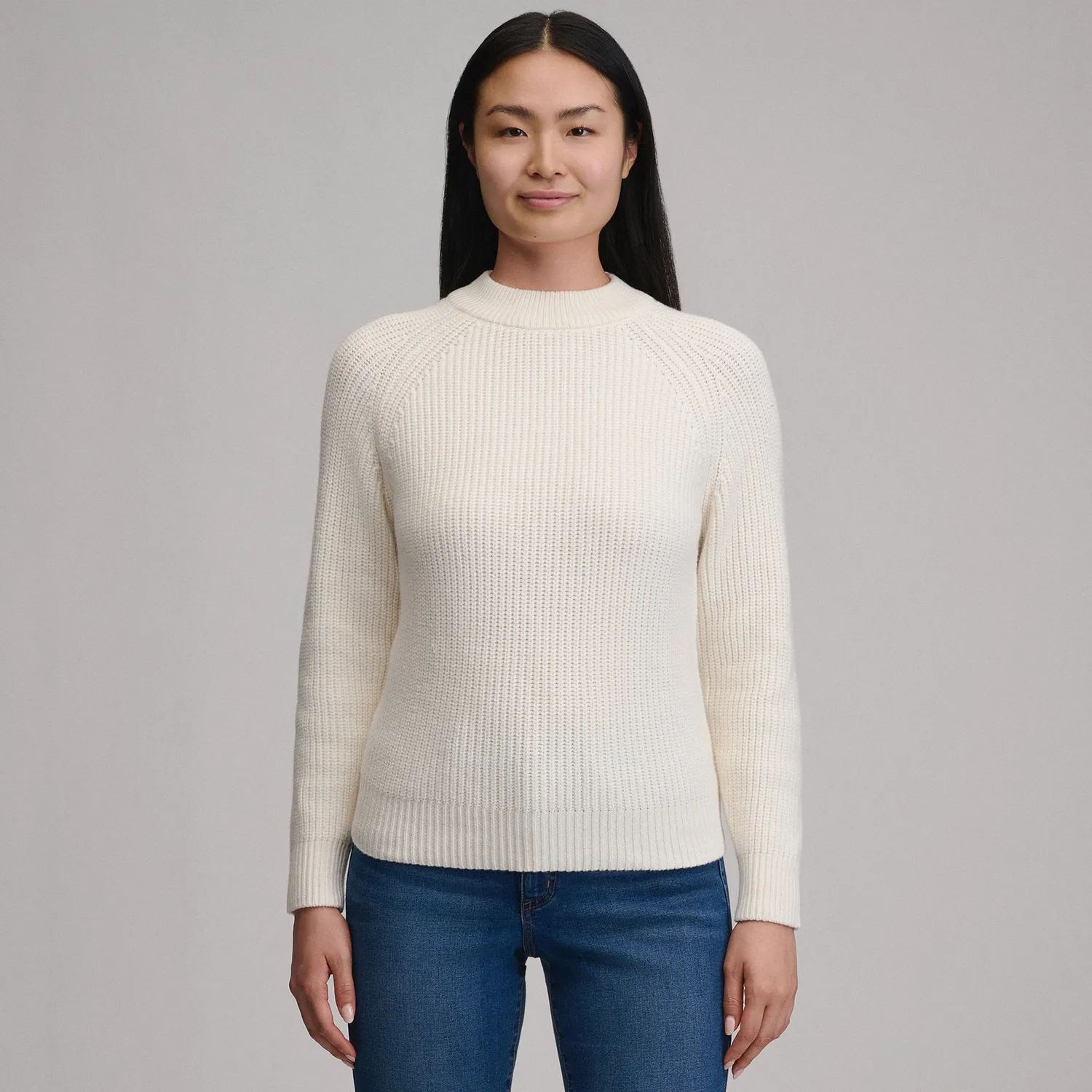 Eddie Bauer Solid Mock-Neck pulover Ivory calduros