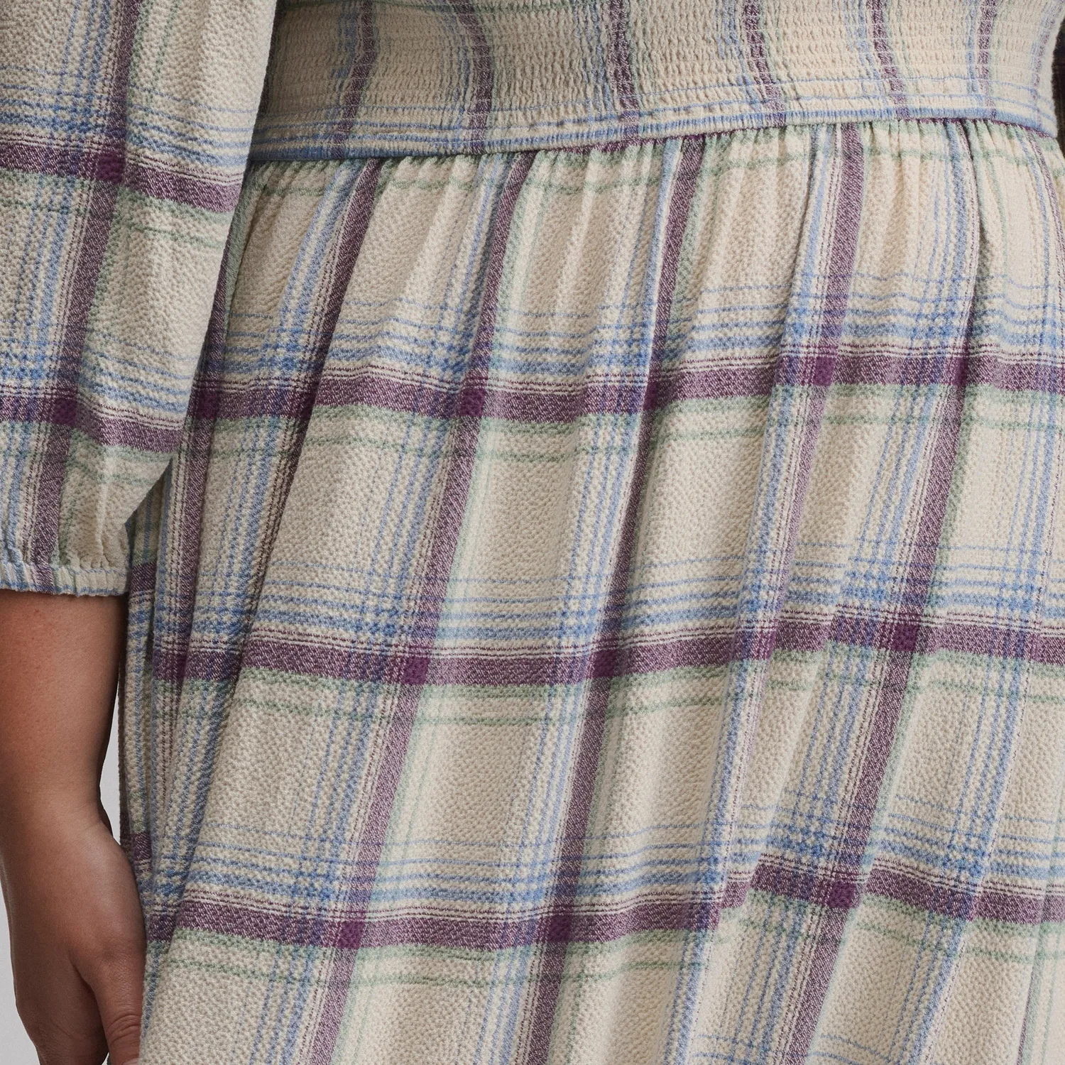 Eddie Bauer Plaid Smocked Bodice rochie midi Shell carouri