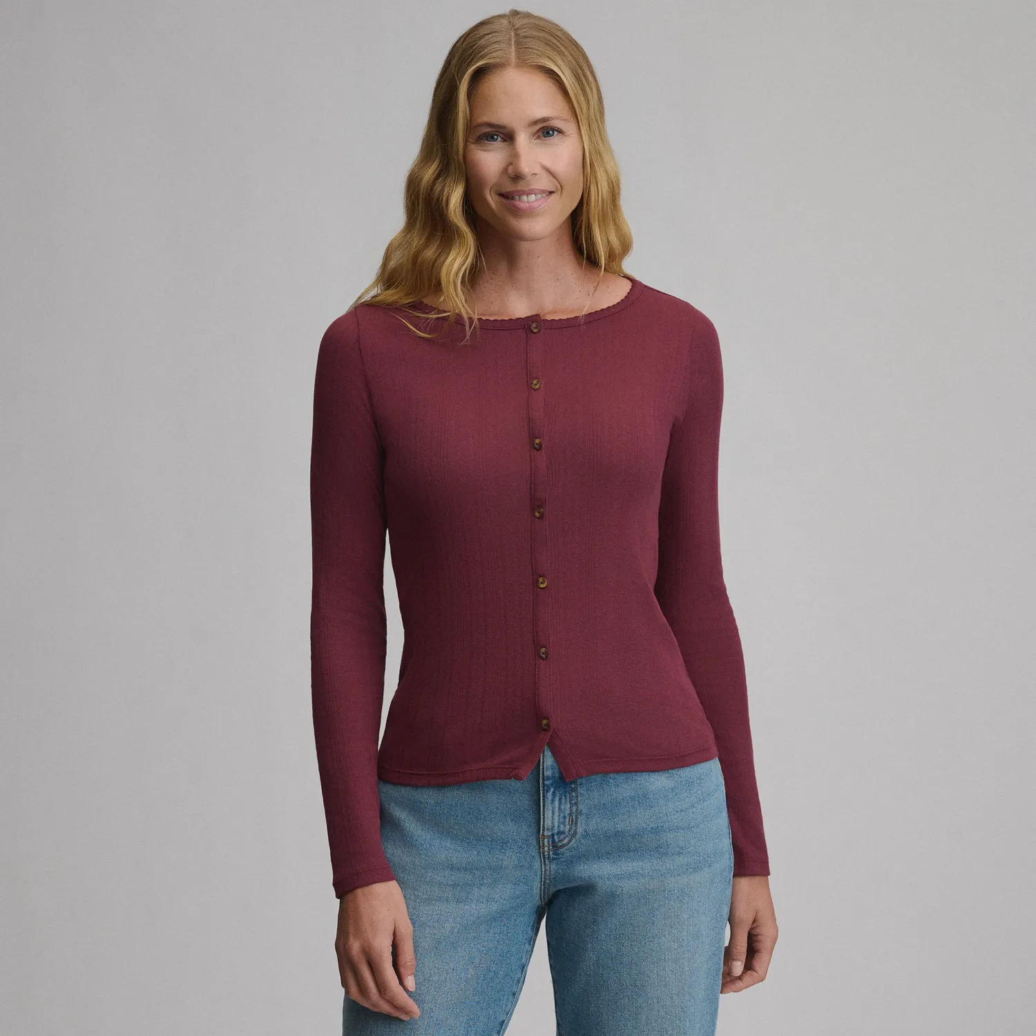 Eddie Bauer Pointelle Button Top bluză Lavender Mist