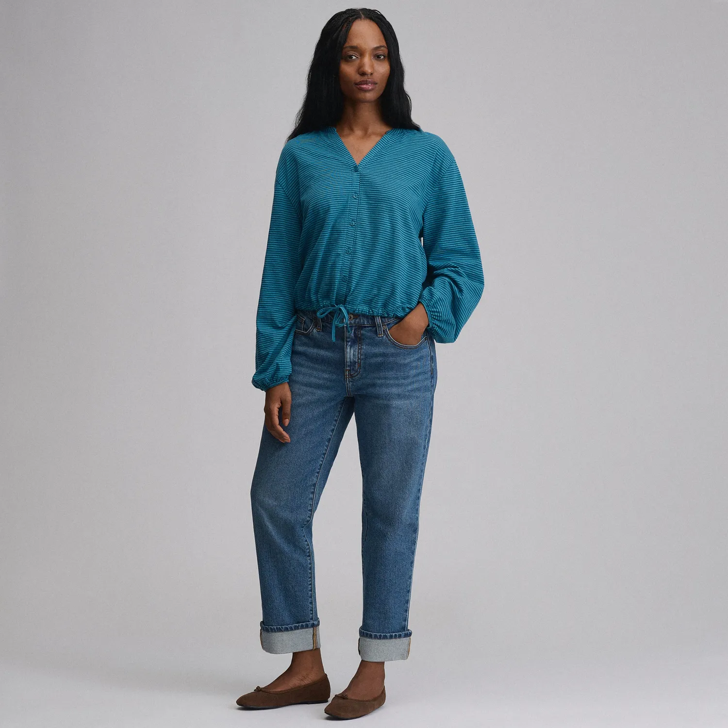 Eddie Bauer Long-Sleeve Button Front bluză damă mov călduroasă