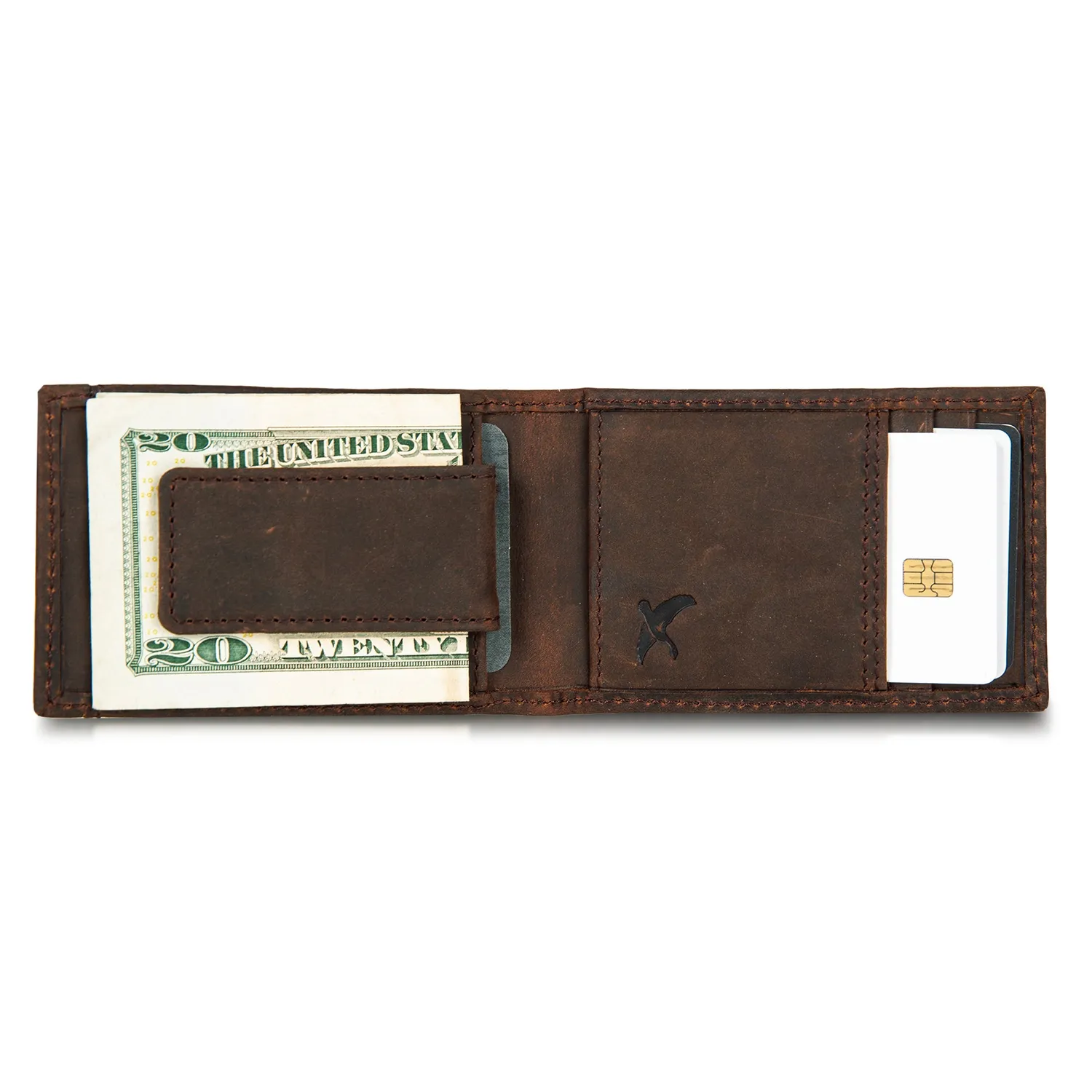 Eddie Bauer Money Clip Bifold Leather Wallet Embossed Sasquatch portofel Tan