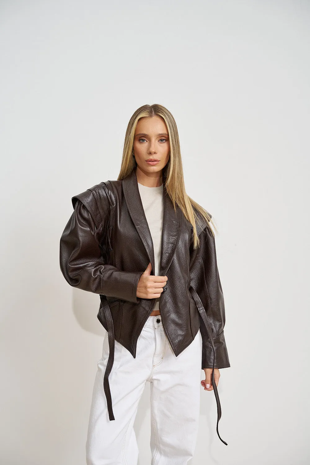 Mareus Idris 664 geacă piele Chocolate cu cordon